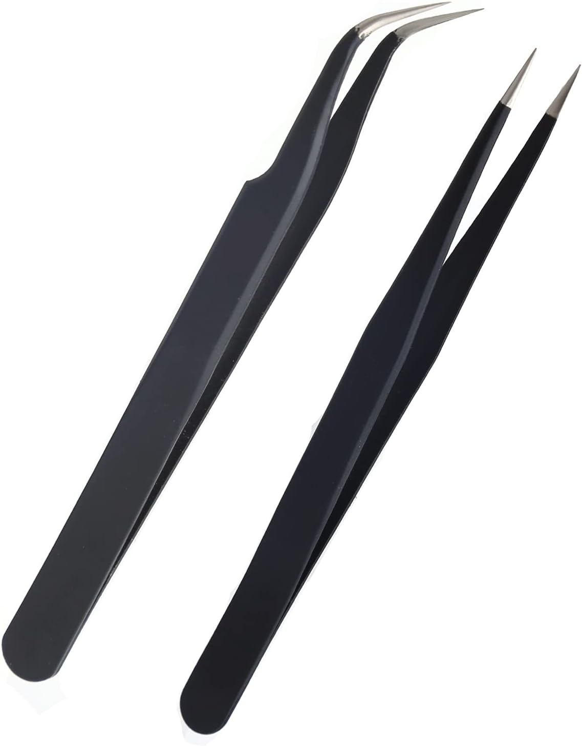 AIEX 2 Pieces Eyelash Clips, Stainless Steel Eyelash Extension Pliers with Straight and Curved Tips (Black)