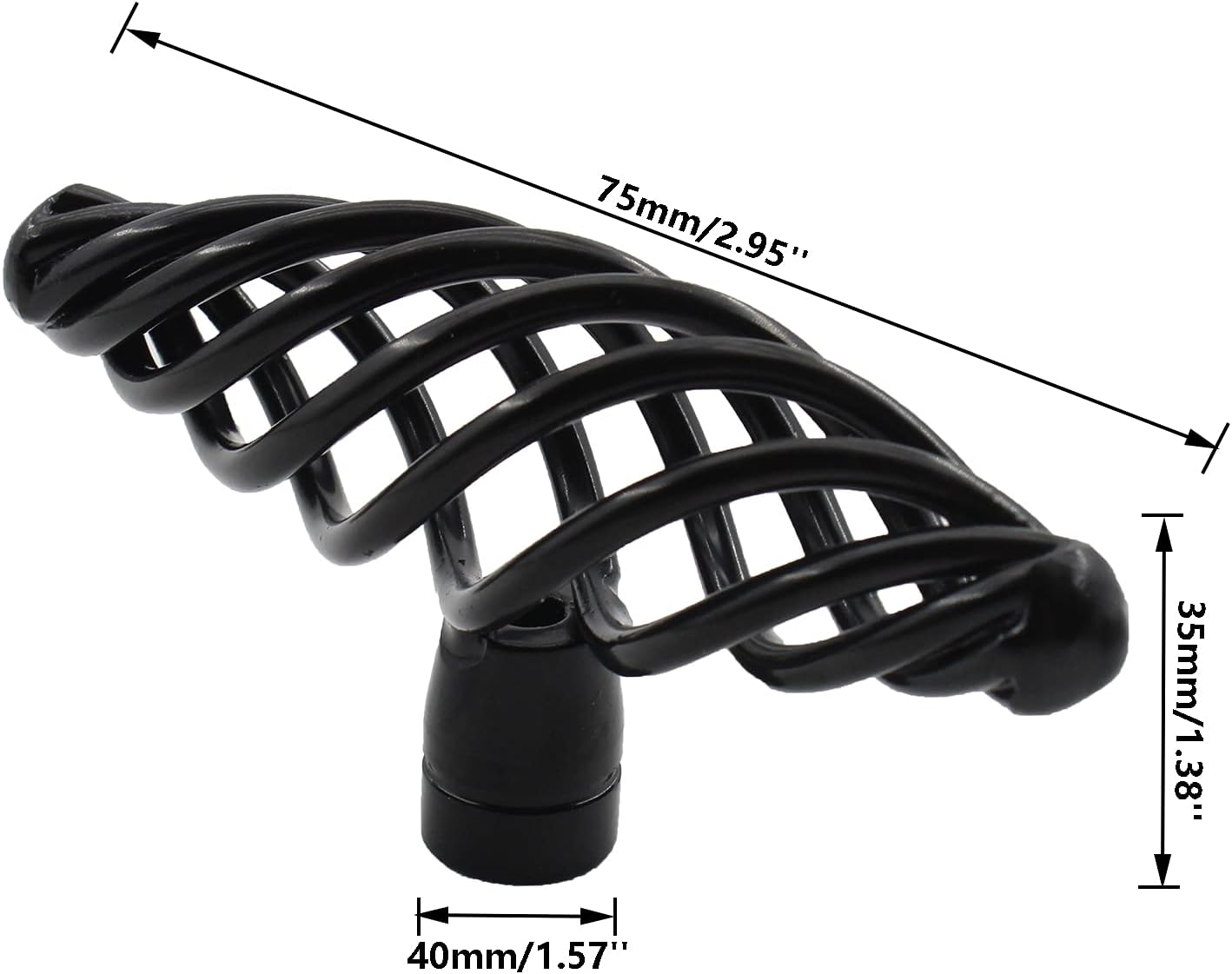 6 Pack Cabinet Knobs, Birdcage Nest Twist Handle Pull Cupboard Dresser Drawer Closet Wardrobe Bookcase Hardware for Kitchen Bathroom Bedroom with Screws (Single Hole 75Mm/2.95", Black)