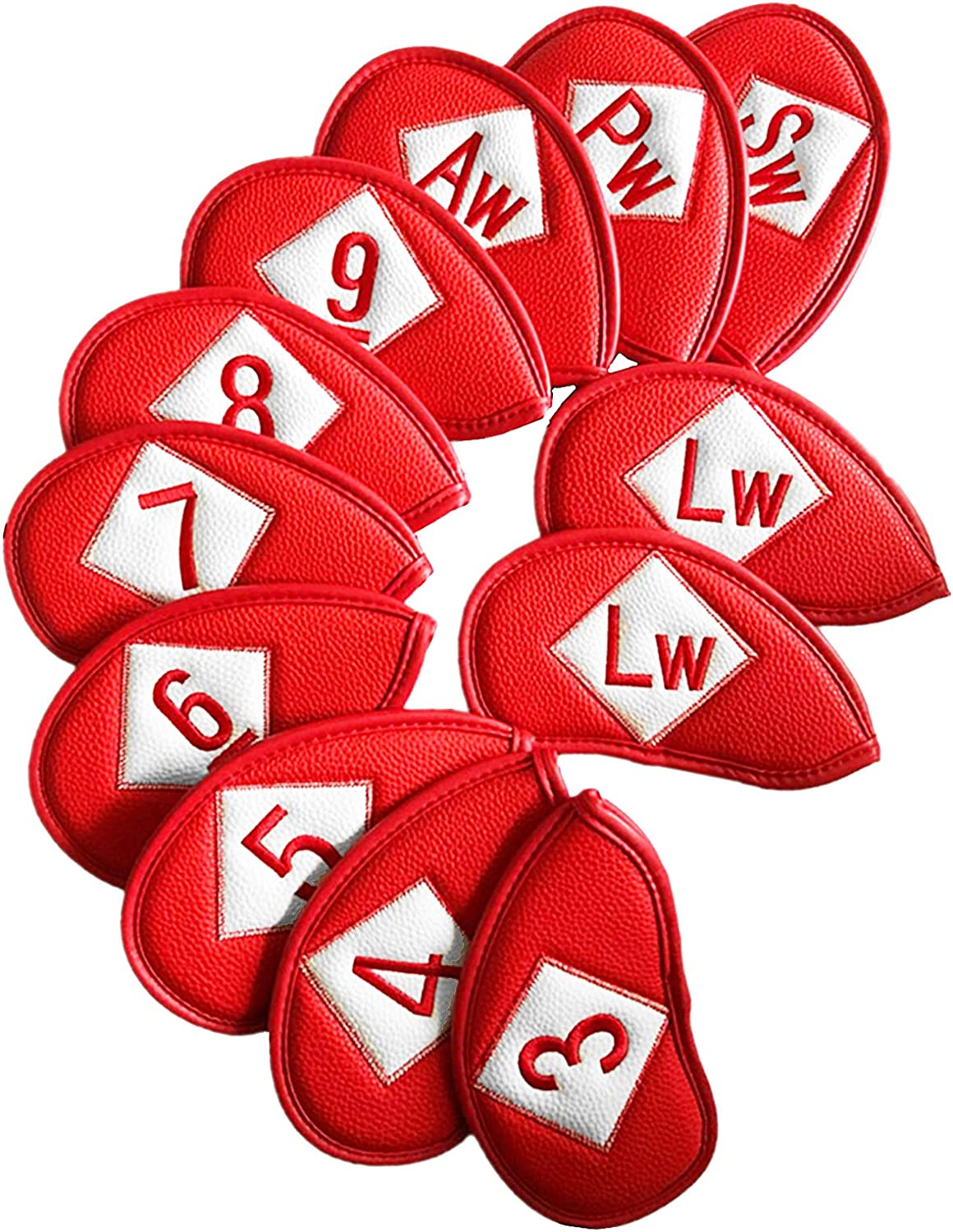 Golf Head Covers Iron Set 12 Piece 3 4 5 6 7 8 9 Lw Pw Sw Aw for Both Left and Right Handed, Leather Irons Club Headcovers Deluxe Color Black Blue Red Universal Fit All Brands - 1 Side-Purple image number 5