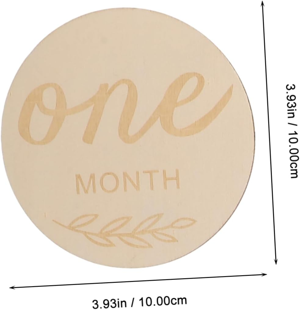 HOODANCOS 12Pcs Wooden Milestone Cards with Laser Engraving Monthly Photo Props for Newborns Decorative round Discs for Shower Boys Unique Growth Commemoration Set image number 1