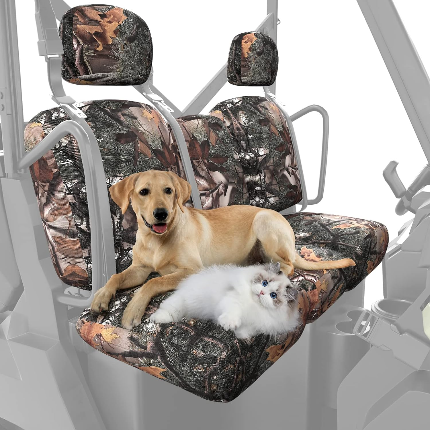 KEMIMOTO UTV Seat Covers Camo, Waterproof Repellent UTV Seat Cover Set W/Headrest Cover Compatible with Can Am Defender Front Two Doors Split Bench- Camo