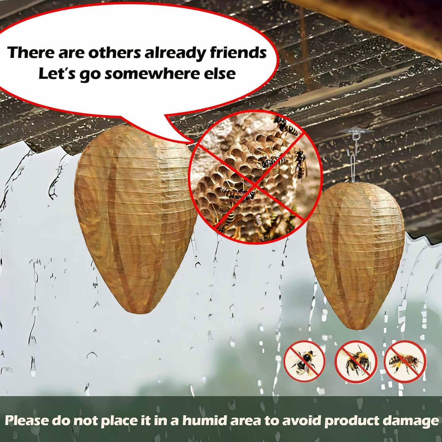 2 Pcs Wasp Nest Decoy,Outdoor Decoration Simulation Wasp Nest Decoration Pendant,Hanging Fake Wasp Nest Hornet Repellent Trap,Deterrence Wasps Stay Away from Wasps Decor for Home and Garden image number 3