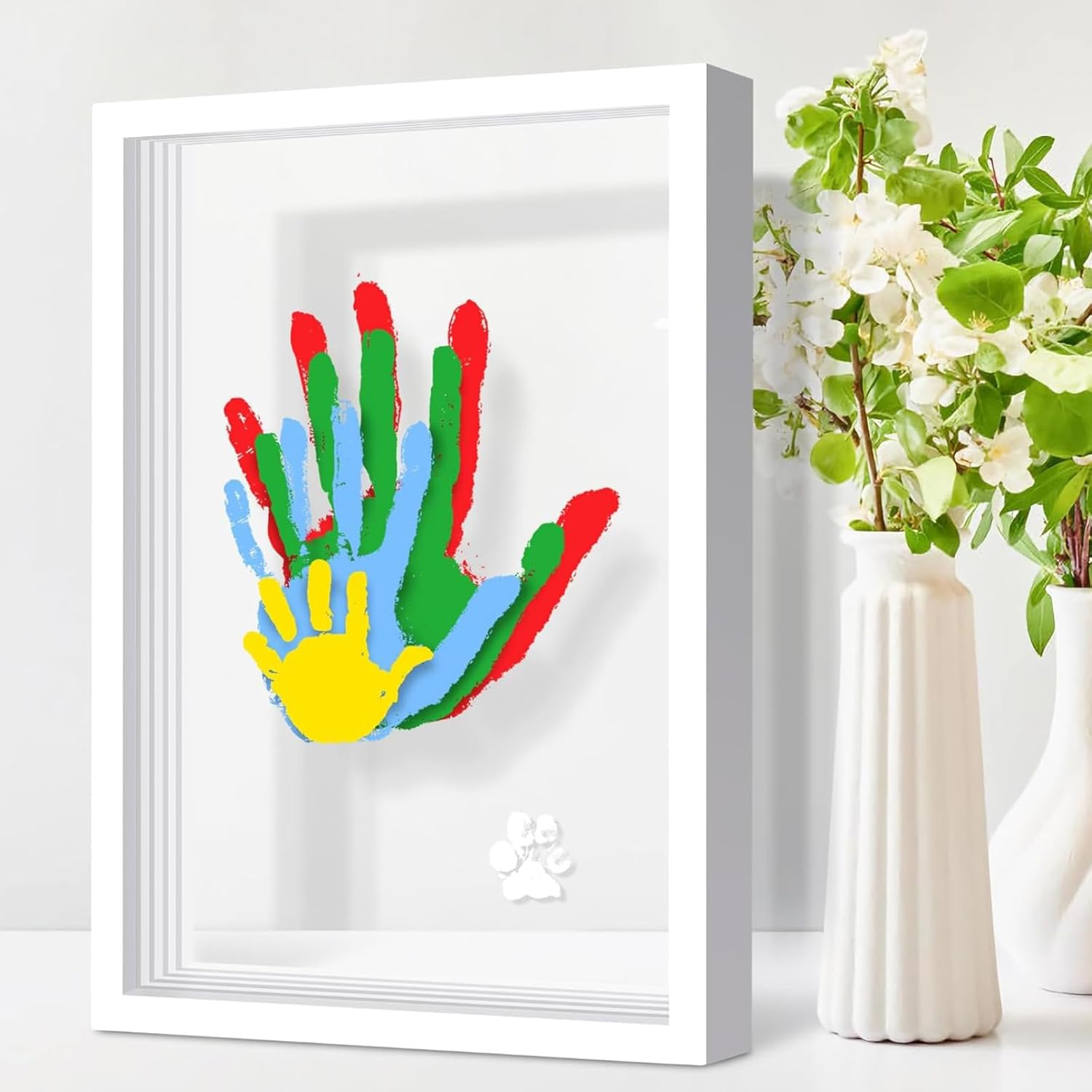 RIKONDA Family Handprint Art Kit with Display Frame - DIY Memory Keepsake for Parents, Grandparents & Baby'S First Craft (6 Non -Toxic Paints, 33X23Cm Frame, 820G) image number 6