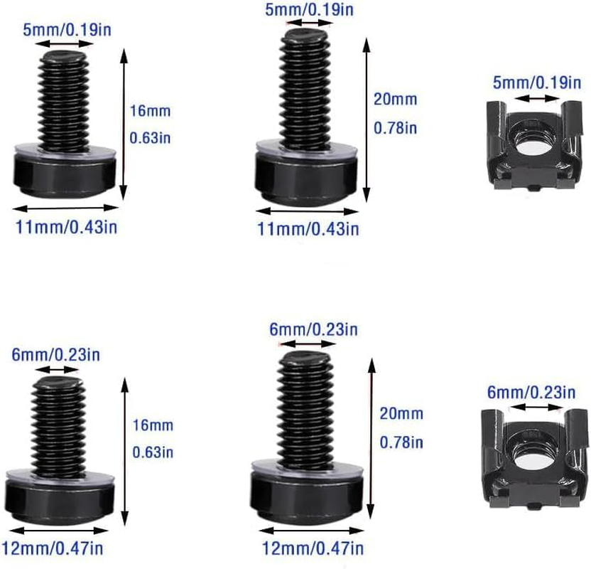 100 Set M5,M6 Cage Nuts Screws and Washers Set, Hardware Cage Nut Screws and Washers for Rack Mount Server Shelves Cabinet(Black) image number 2
