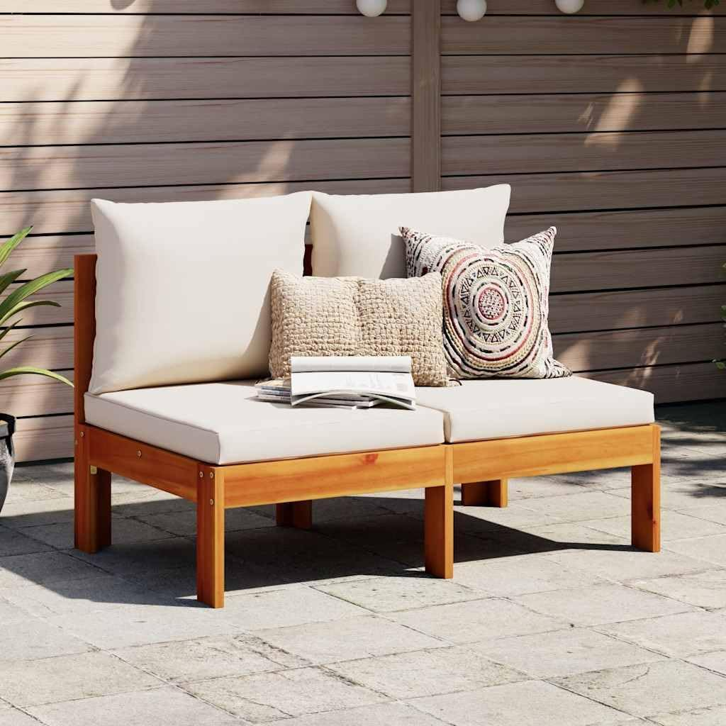 Vidaxl Garden Sofa - Outdoor 2-Seater Solid Wood Acacia with Cushions - Modular Patio/Lounge Deck Seating, Cream/Brown - Canap&eacute; 2 Places Avec Accoudoirs, Cream image number 7