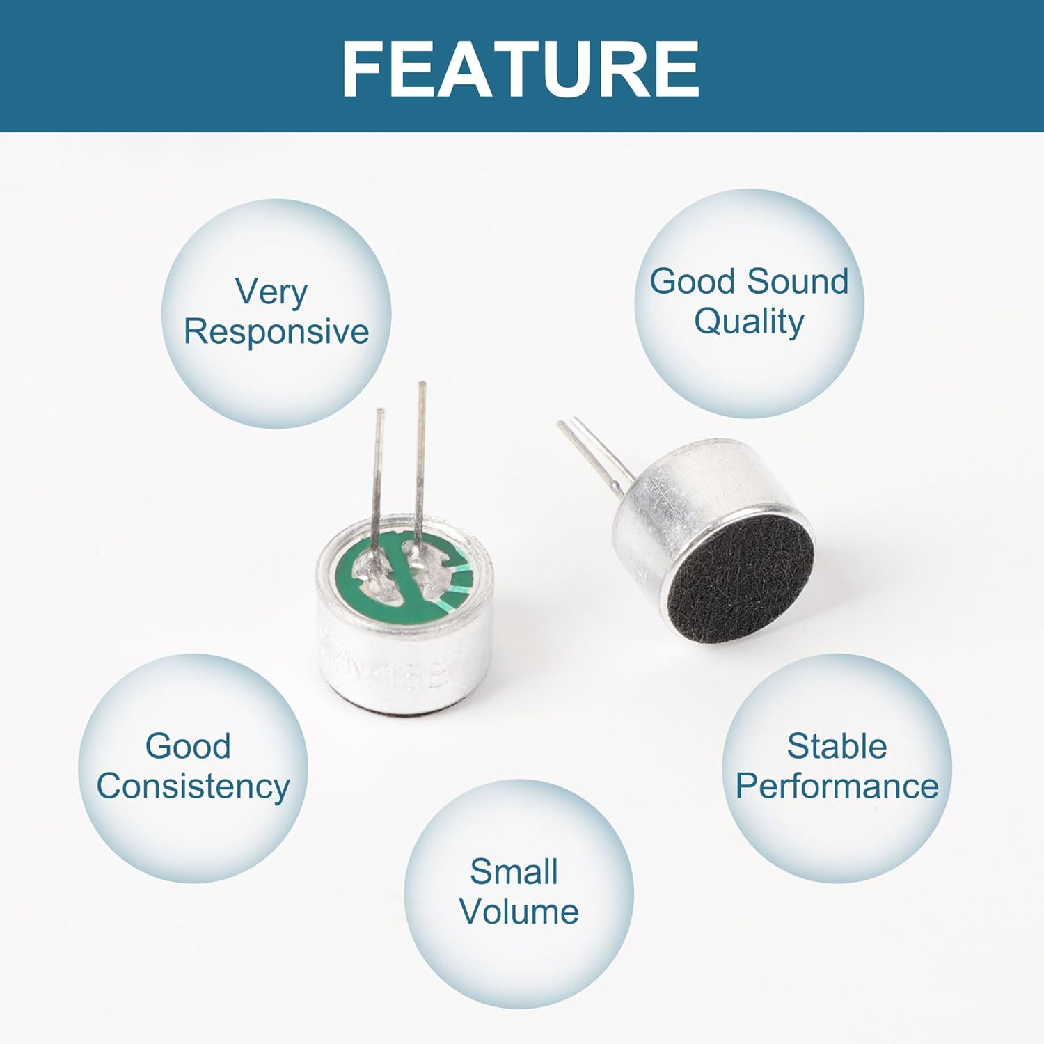 Uxcell 8Pcs Cylindrical Electret Condenser Microphone Pickup 85Db through Hole Mini Electret Condenser Mic with 2 Pins 10X7Mm for PCB image number 6