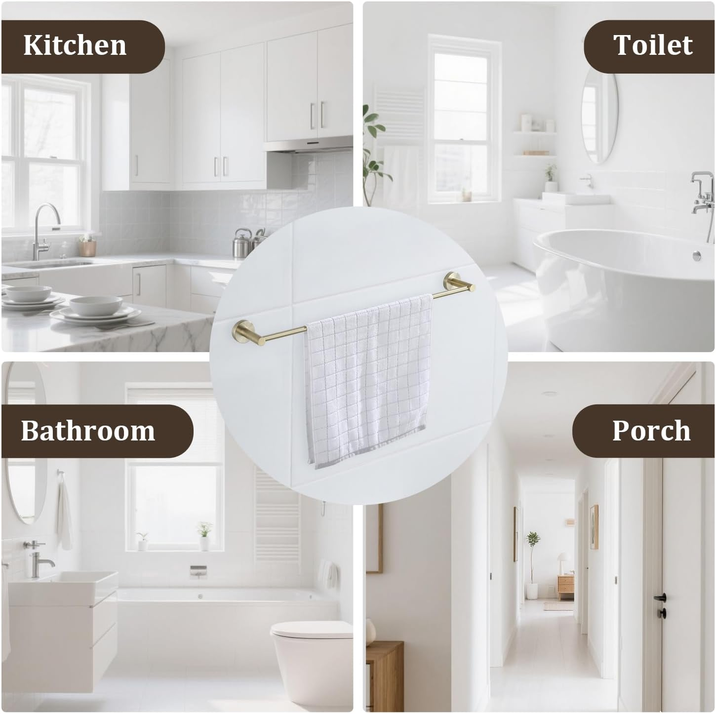 Decaura 600Mm Single Towel Rail, Towel Rack Wall Mounted, Stainless Steel Hand Towel Holder for Bathroom and Kitchen, Drill-Free or Screw-In Installation Gold image number 3