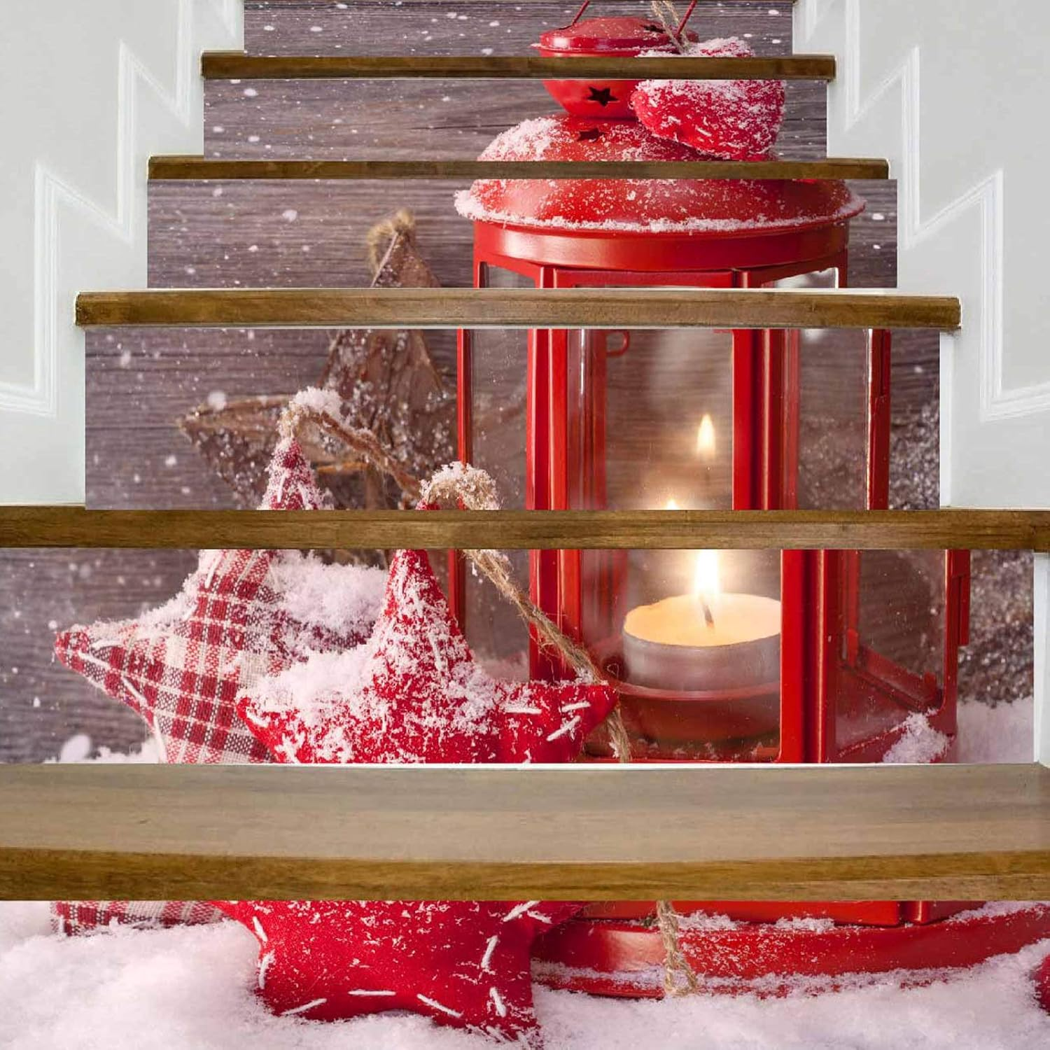 3D Christmas Stairway Sticker PVC Self-Adhesive Home Stairs Risers Stickers Removable Staircase Decals Vinyl Wall Stickers (Set of 6, Reindeer)