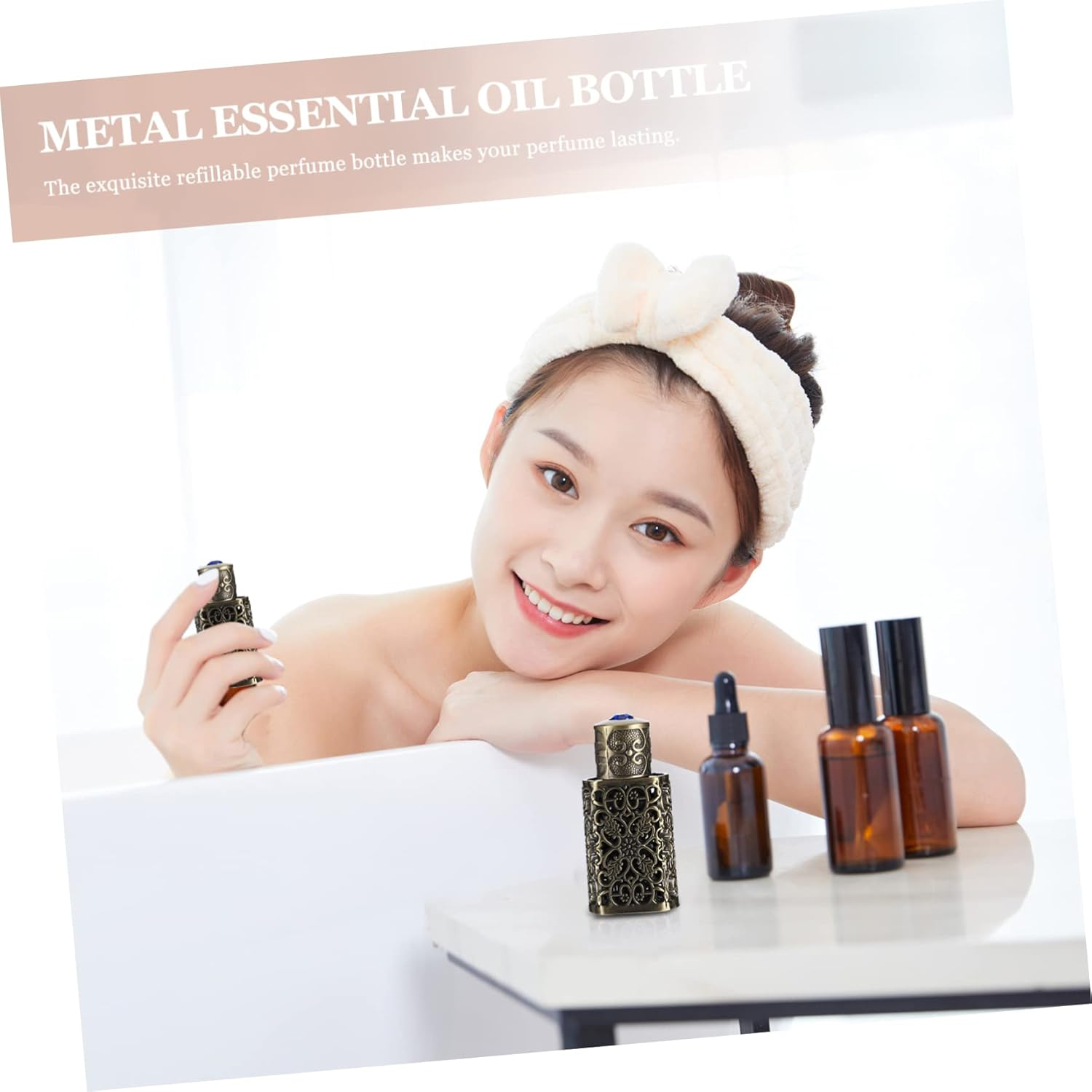 3Pcs Hollow Engraved Essential Oil Spray Bottle Leak Vintage Design for Travel Camping Crafting for Aromatherapy Perfumes and Projects image number 2