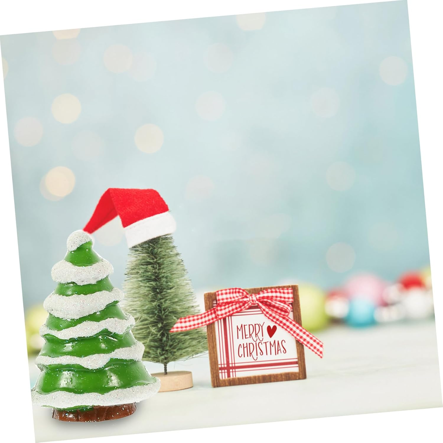 12Pcs Mini Christmas Tree Decoration Landscape Santa Snowman Ornaments for Holiday Home Decor for Desks Cars Cozy Atmosphere image number 2