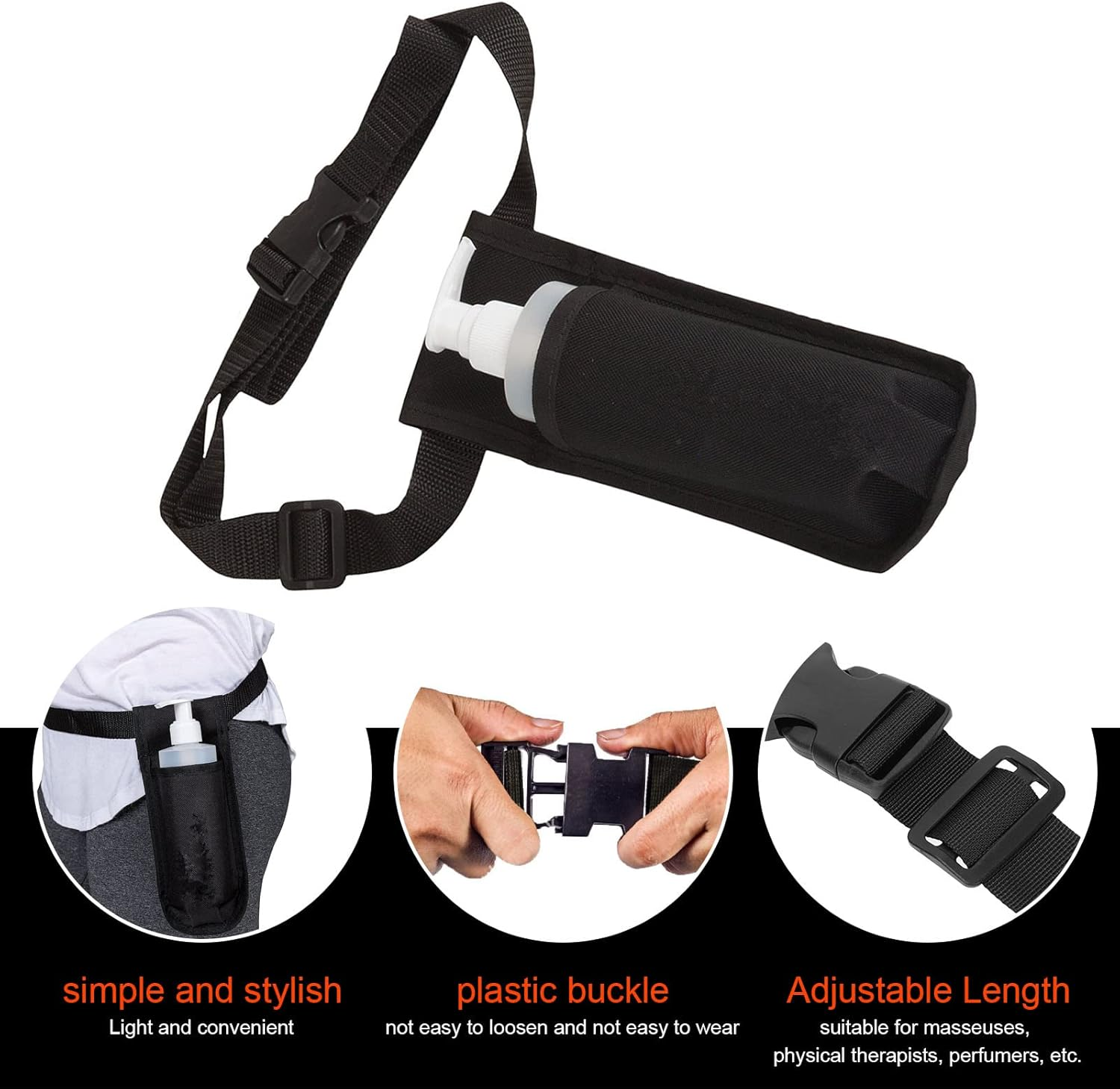 Tnfeeon Massage Bottle Holster, Adjustable Length Durable Oil Waist Holder for Massage Lotion, Convenient Holster for Masseuses and Therapists