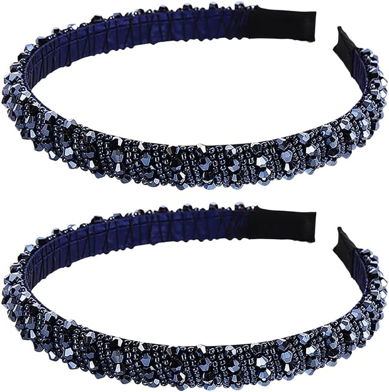 FSSTUD Pack of 2 Shiny Crystal Beads Headband Sparkling Crystal Hair Band Glitter Rhinestone Hair Band Fashion Beads Hair Hoop Bling Diamond Headpiece Sparkle Hair Accessories for Women Girls image number 1