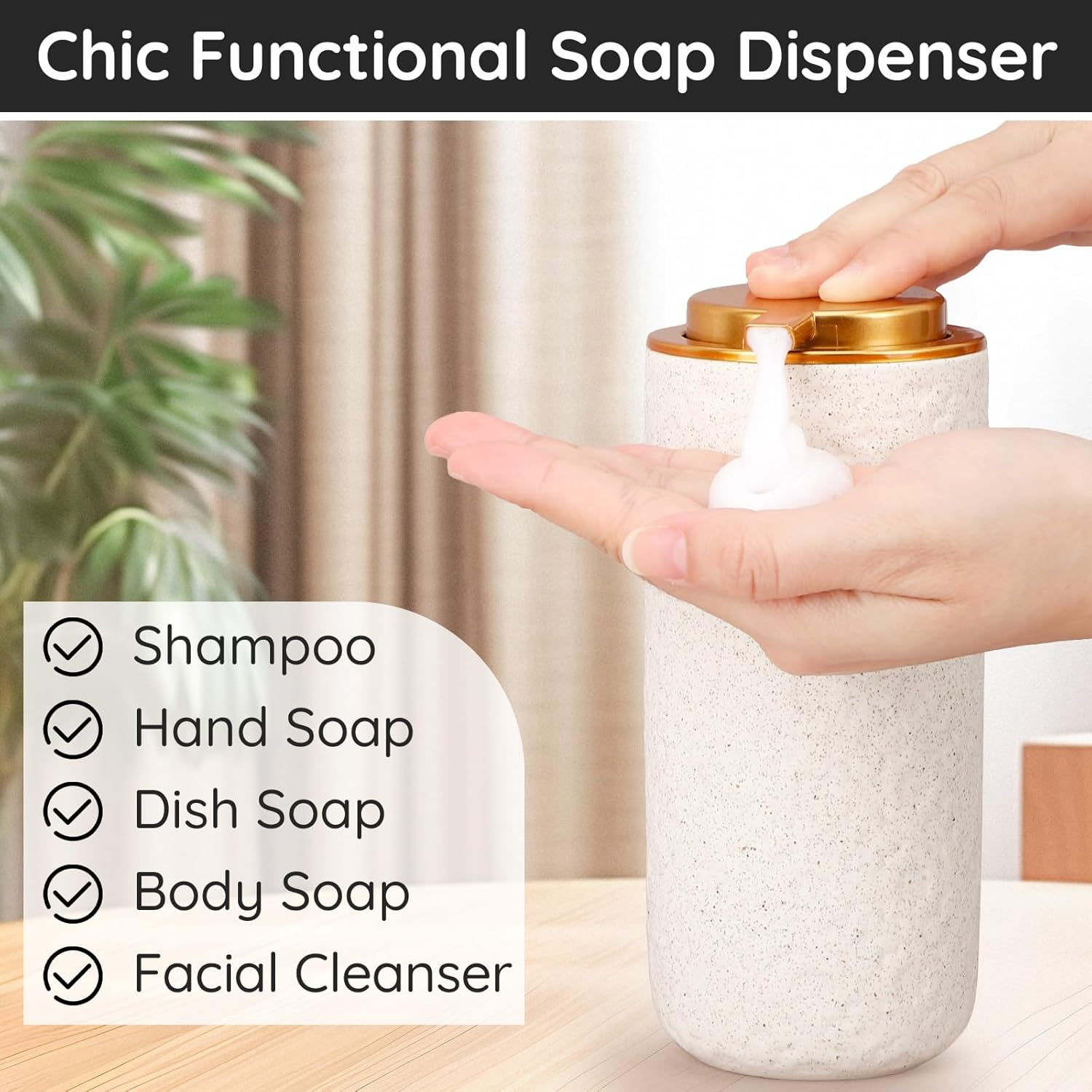 Segbeauty Ceramic Foaming Hand Soap Dispenser, 16.9Oz Refillable Kitchen Bathroom Foam Soap Dispenser, 500Ml Empty Liquid Soap Lotion Dispenser Foaming Pump Bottle for Modern Home Farmhouse Decor image number 5