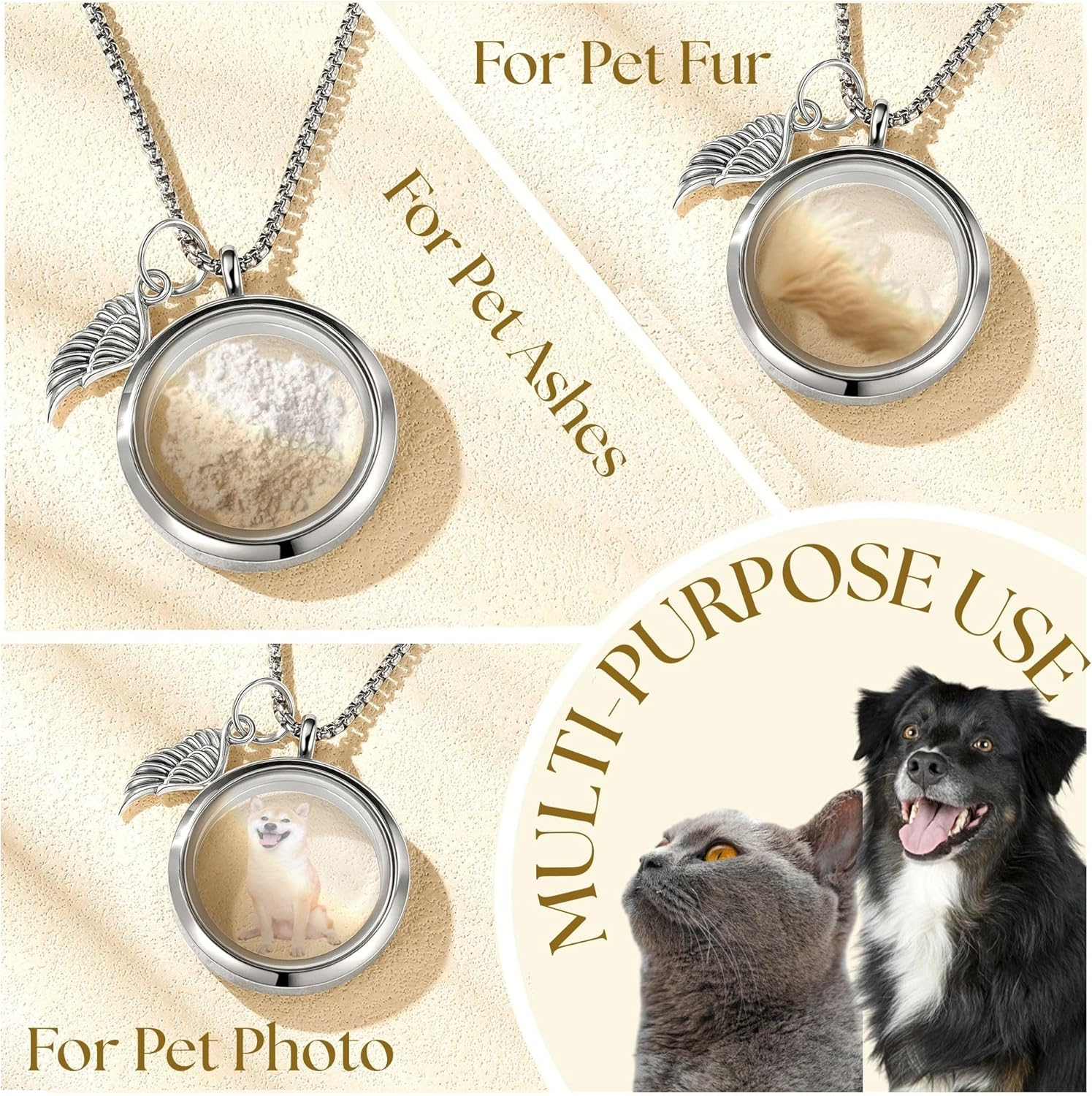 Pet Fur Memorial Necklace, Pet Urn Pendant Necklace, Glass Silver Necklace Memorial Jewelry for Dog Cat Hair image number 4