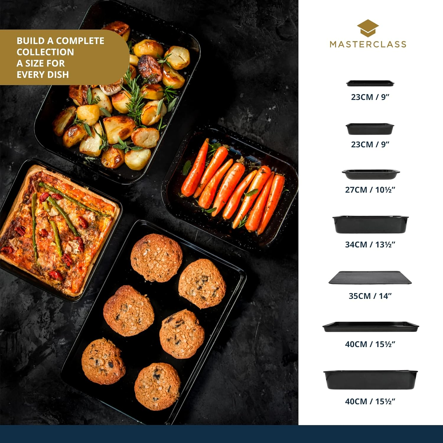 Masterclass Square Baking Tin, Scratch Resistant and Induction Safe Steel Oven Tray with Vitreous Enamel Coating, 23Cm (9 Inch), Black image number 2