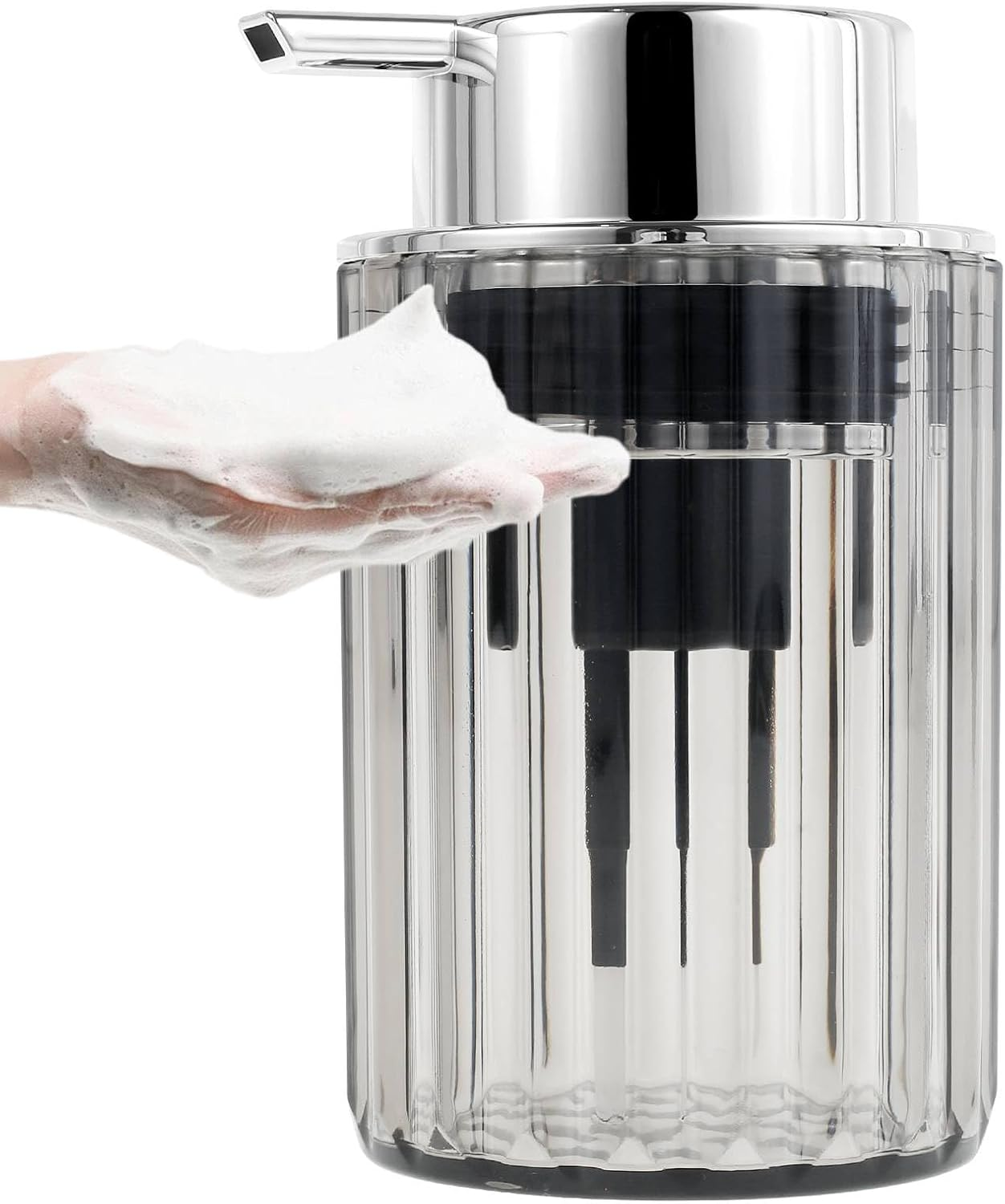 Foaming Soap Dispenser with Pump Refillable Glass Foaming Hand Soap Pump Delicate Foaming Soap Dispenser Clear for Kitchen Bathroom Hand Soap Pump Dispenser for Essential Oil Shampoo (1, Silver)