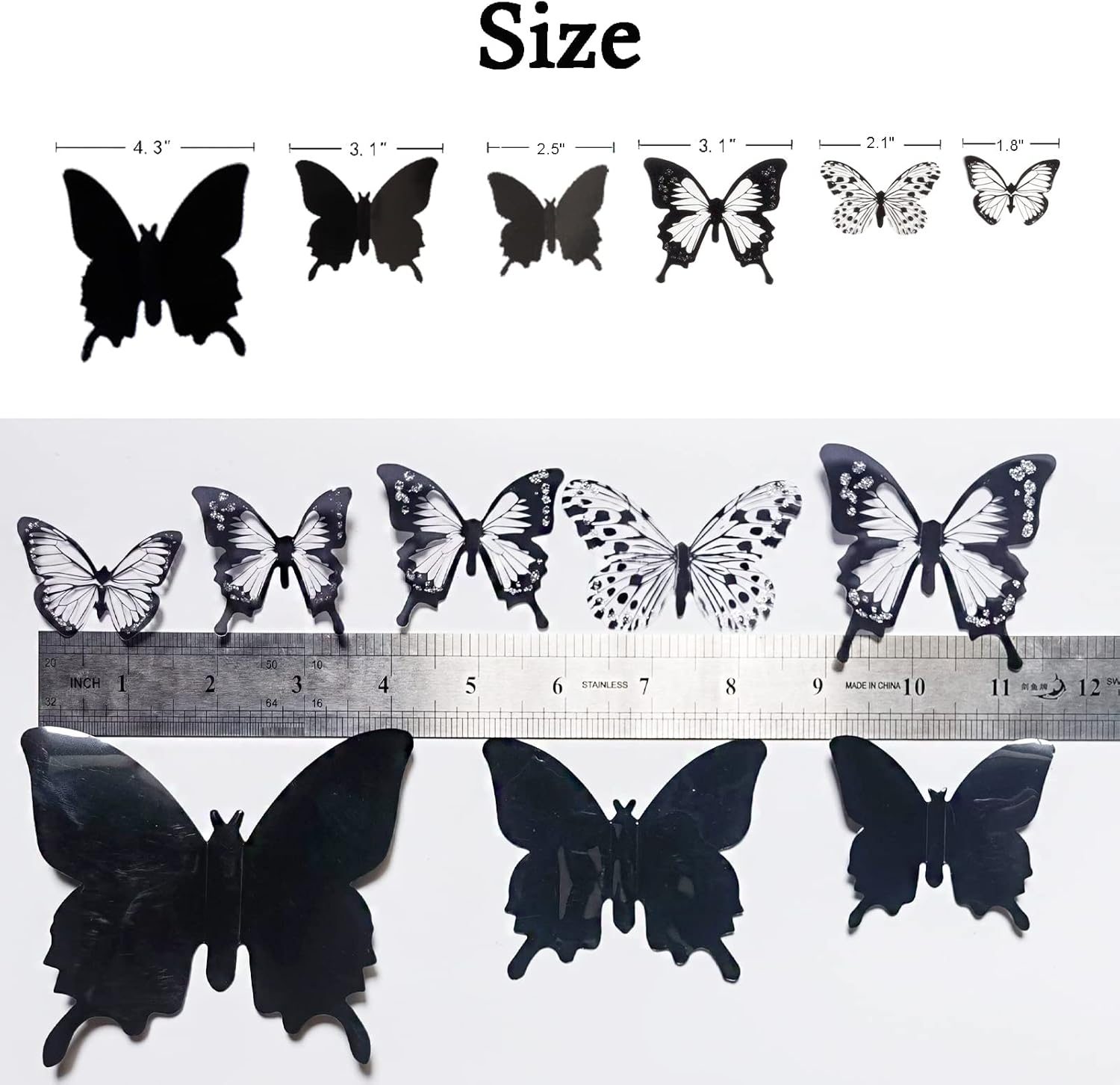Ewong 3D Butterfly Wall Decor - 66Pcs Black Butterfly Decoration Party Cake Decorations - Removable Waterproof Wall Decal Birthday Home Room Decor Bathroom Bedroom Sticker & Murals - 108 Black image number 4