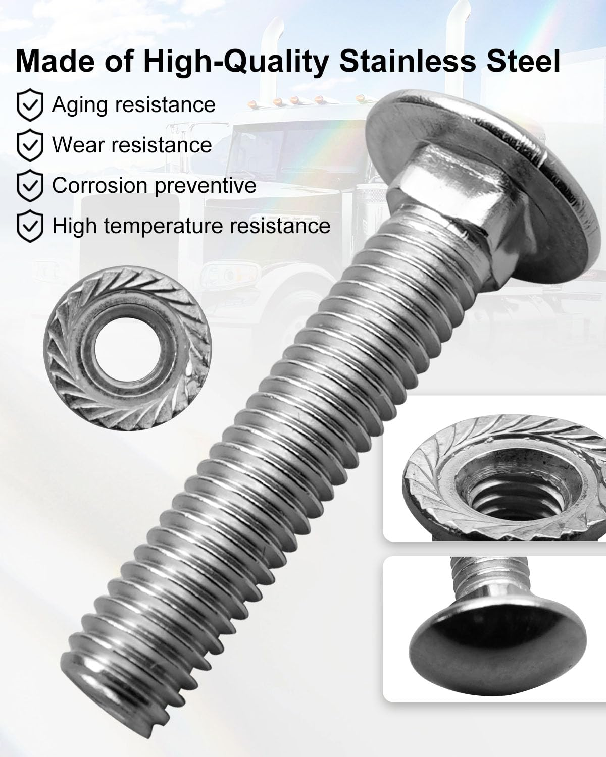 Vaticas 120PCS Stainless Steel Bolt with Nut Fit for Peterbilt 379, Silver image number 5