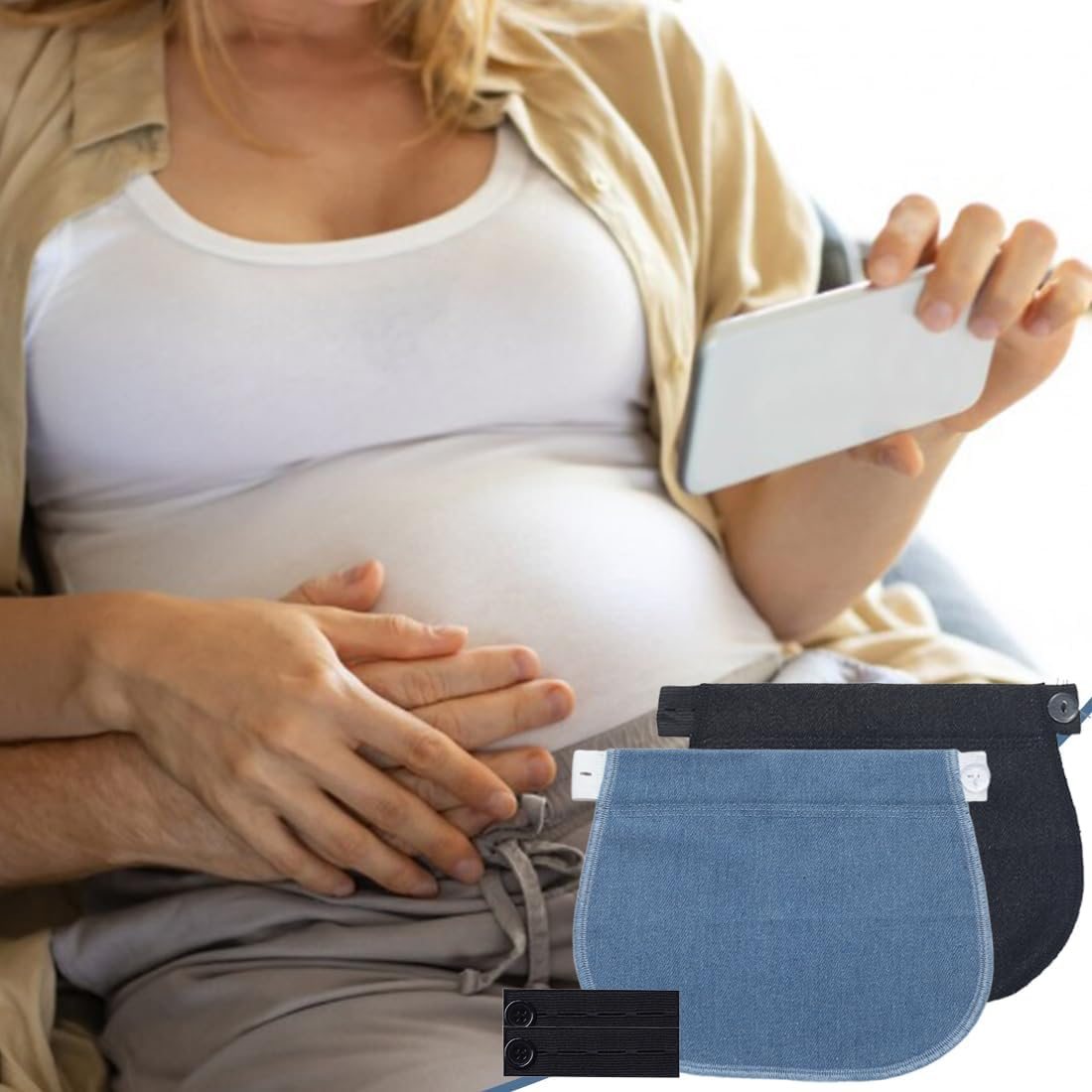 Pack of 6 Elastic Waistband Extenders Button Extension for Pregnancy, Jeans, Skirts, Trousers, Maternity Trousers image number 2