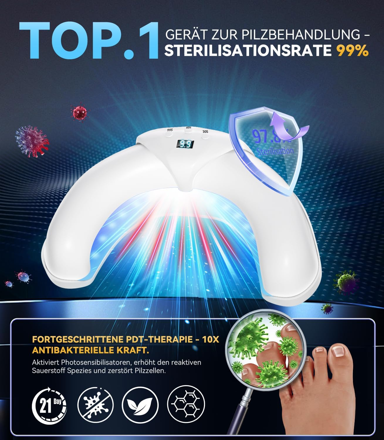 2025 6.0 Nail Fungus Lase, Dual Wavelength Technology, 470 Nm Blue & 905 Nm Infrared, Intelligent 3 Time 30S/60S/99S, Ultraportable Folding Design (White) Antifungal Laser - Black image number 3