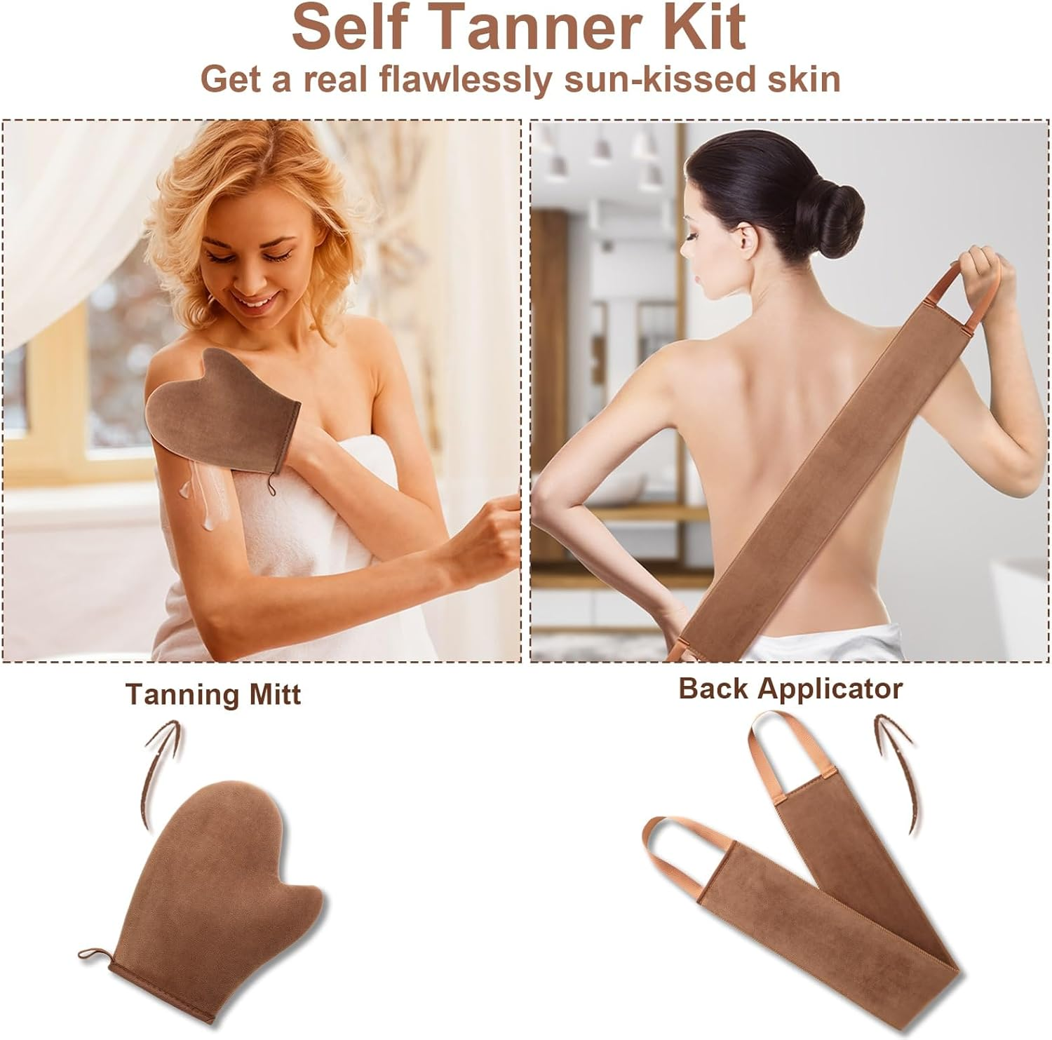 2 in 1 Self Tanning Mitt Applicator Kit Self Tan Mit Self Tanner Mitt and Back Lotion Applicators for Your Back, Self Tan Mitt, Back Applicator Mitt for Self Tanner, Ultra Soft and Streak Free image number 1