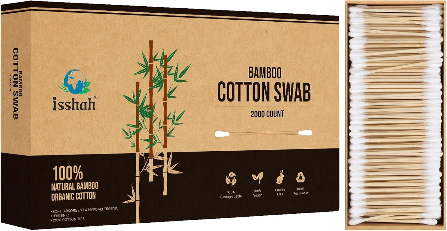 Bamboo Cotton Swabs - 2000 Count - FSC Certified and PETA Approved, Eco Friendly Double Tips, Plastic Free Ear Sticks, All Natural 100% Biodegradable Organic Cotton Buds by Isshah image number 3