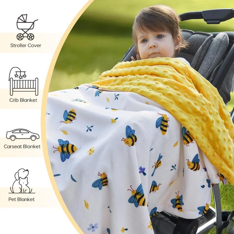 QSTEHEML Baby Blankets Neutral for Boys Girls,Super Soft Nursery Minky Blanket Unisex, Baby Gifts Double Layer with Dotted Backing, Newborn Blankets for Crib Stroller(Bee, 30 * 40Inch) image number 6