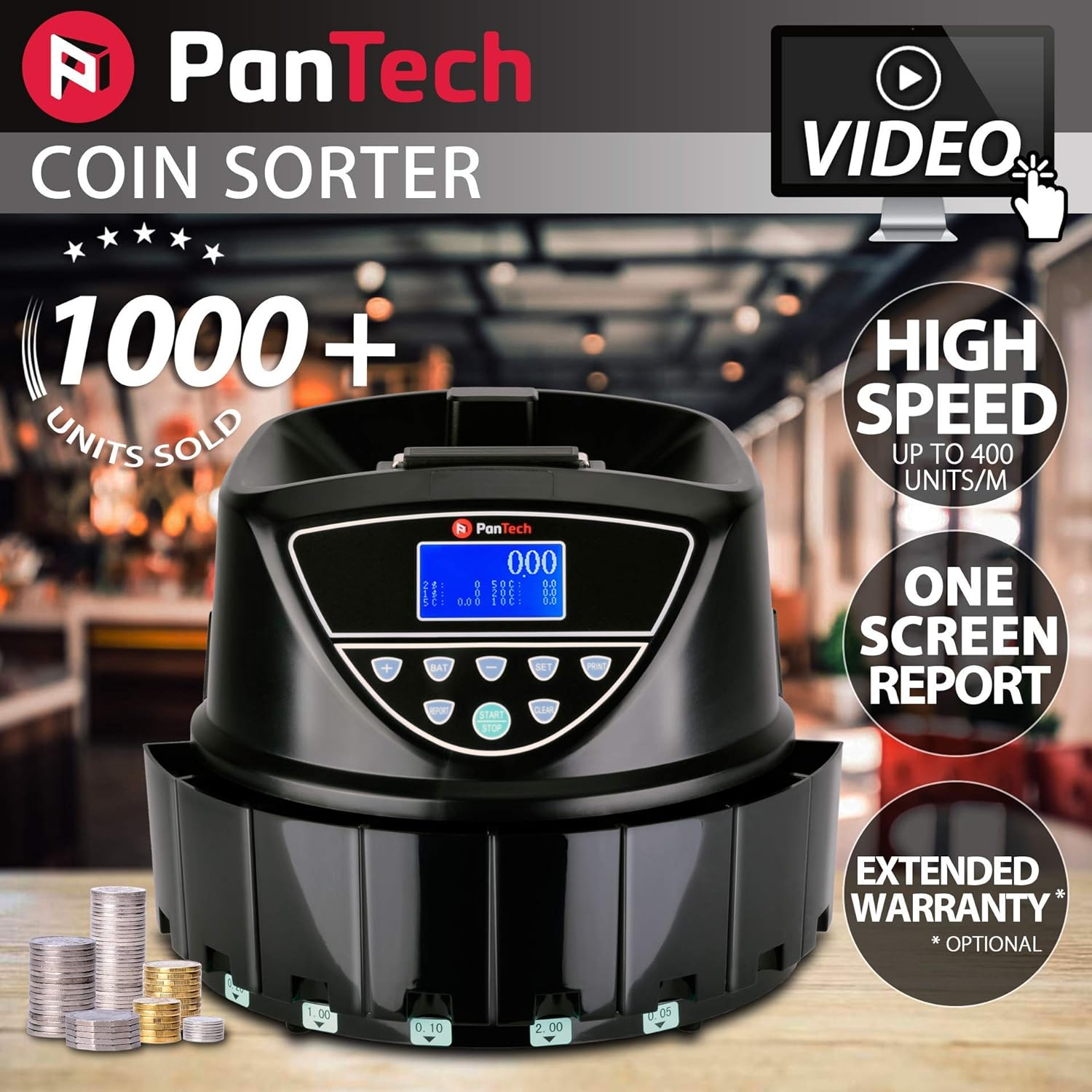 Pantech Australian Coin Counter Sorter-High-Speed Coin Counting Machine, up to 400 Units/Min-Money Digital LCD Display-Anti-Jam Function- Versatile Coin Sorter Australian- Coin Counting Machine image number 5
