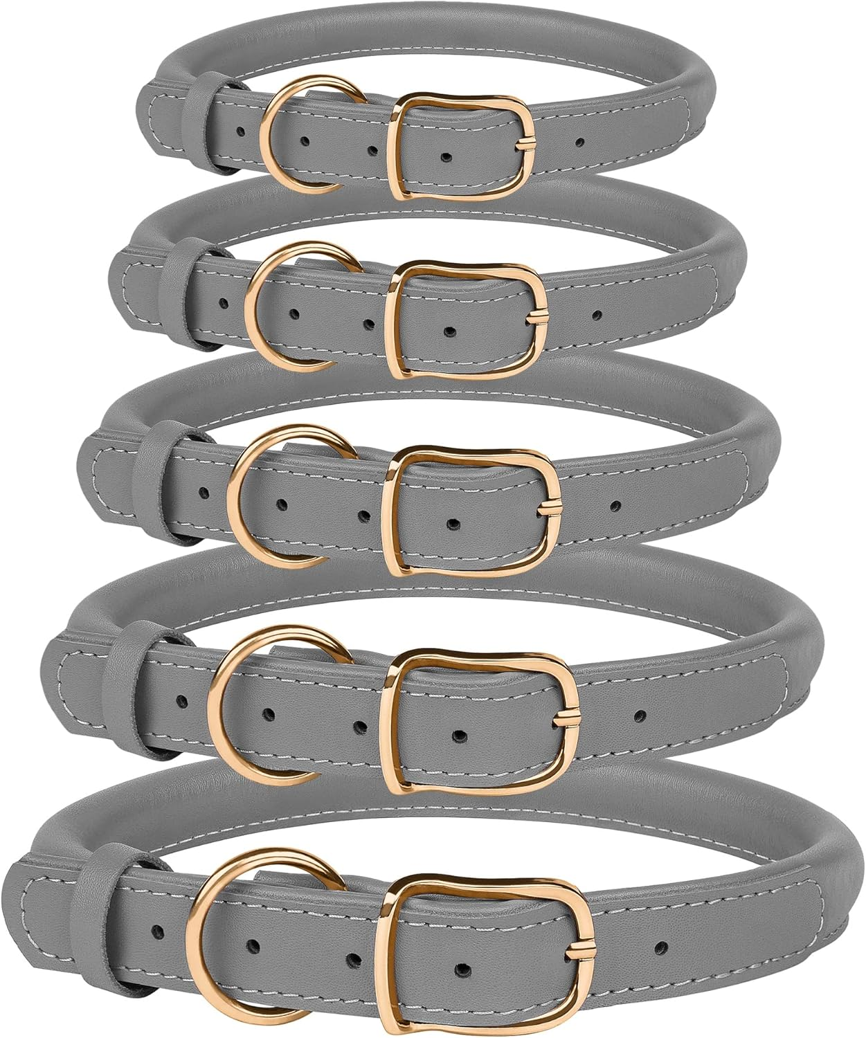 MUROM Rolled Leather Dog Collar Durable round Rope Pet Collars for Small Medium Large Dogs Puppy Pink Purple Green Red Brown Gray (8"-12" Neck Fit, Gray) image number 5