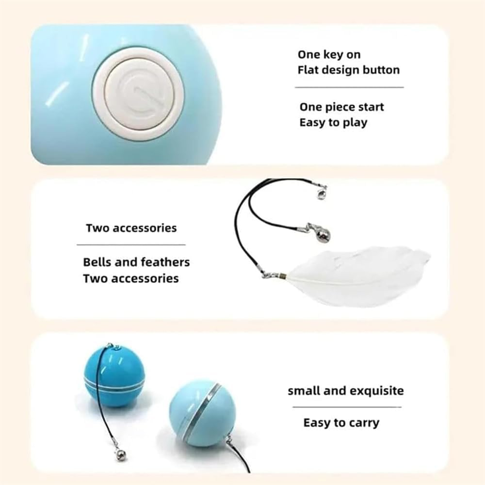 Automatic LED Intelligent Cat Ball, Automatic Rolling Ball with Feather and Lights, Rechargeable Cat Toy with Smart Sleep Mode, Smart Cat Hunting Toy, USB Charging Moving Cat Ball (White) - Pink+White+Blue image number 6