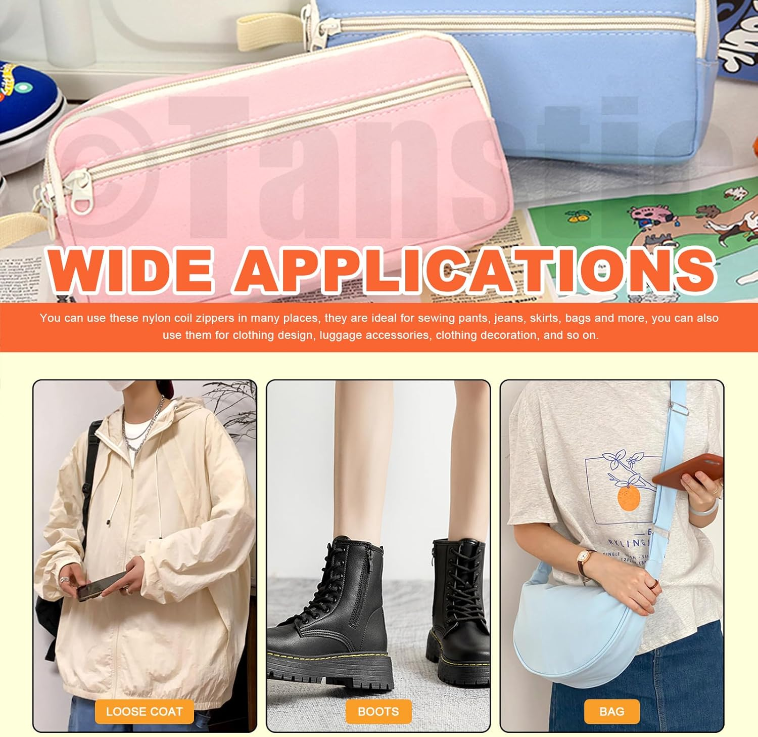 Tanstic 121Pcs (11 Sets) 33 Yards Nylon Coil Zippers with Sliders Assortment Kit, 11 Colors Sewing Zippers Bulk with Zipper Heads for Tailor Sewing Crafts image number 1