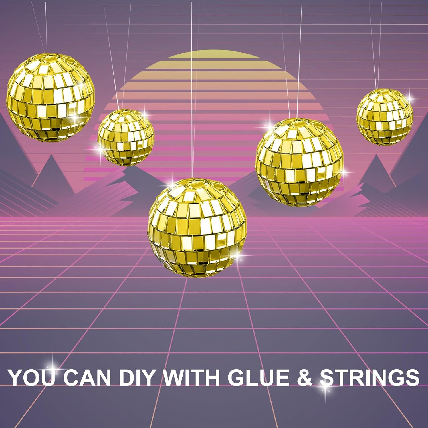 Abeillo 7PCS Disco Ball Cake Topper, 4 Sizes Disco Ball Cake Decorations, Disco Cake Topper, 70S Disco Themed Dance Party Supplies, Mini Disco Balls for Cake Decor Disco Party Ornament (Gold) image number 1