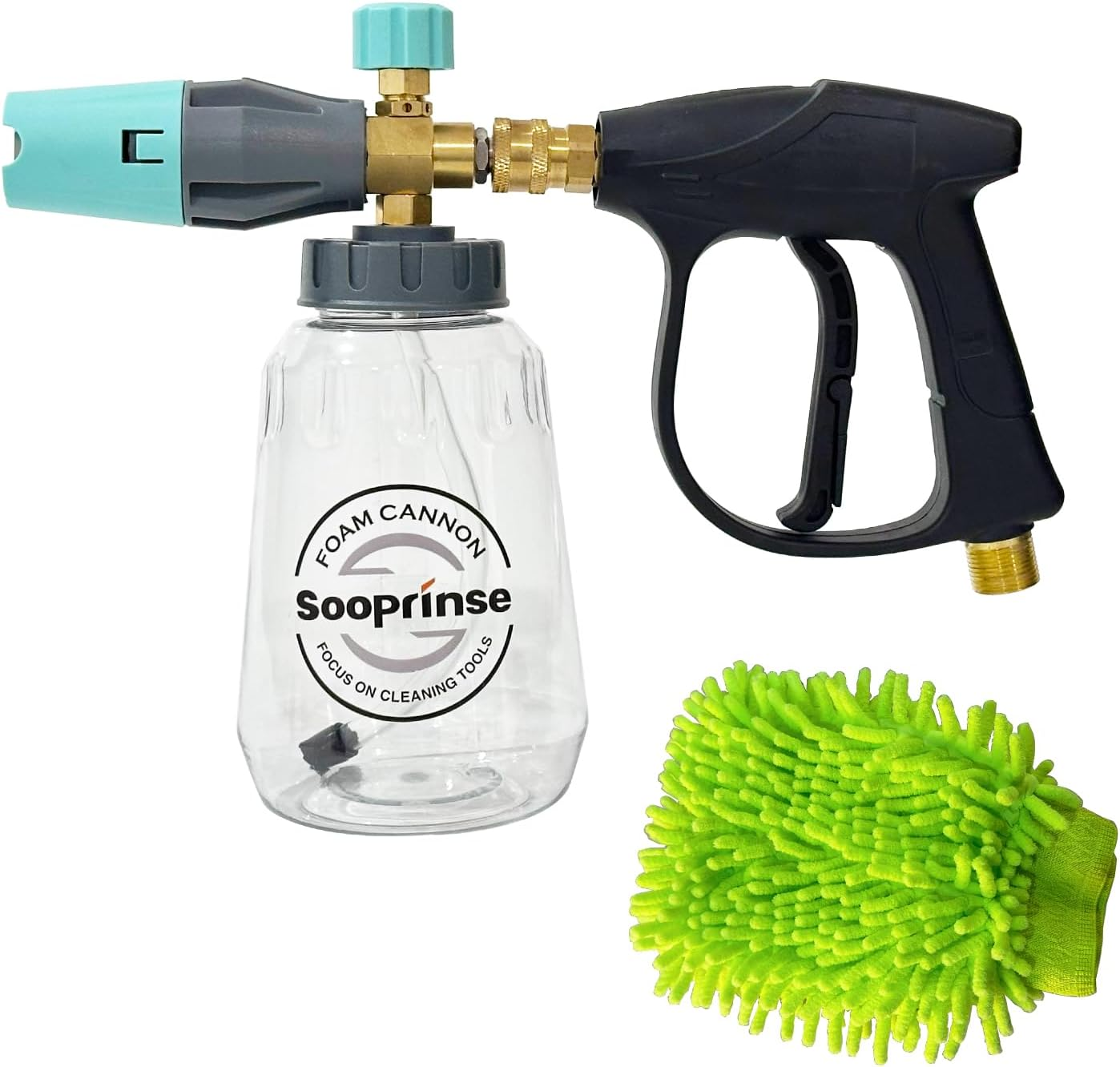 Sooprinse Foam Cannon Kit with Pressure Washer Short Gun, 1 L Snow Foam Lance with 1/4 Inch Quick Connector, Foam Blaster with Pressure Washer Gun,4000 PSI