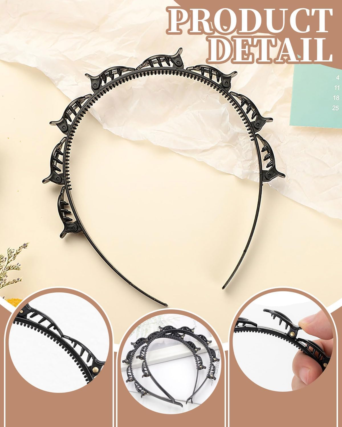 JUKOTA Set of 4 Hair Bands with Clips, Braided Hair Clips, Hairstyle Hairpin, Braided Headbands, Hairstyle Aid, Hair Pins, Hairdressing Supplies image number 2