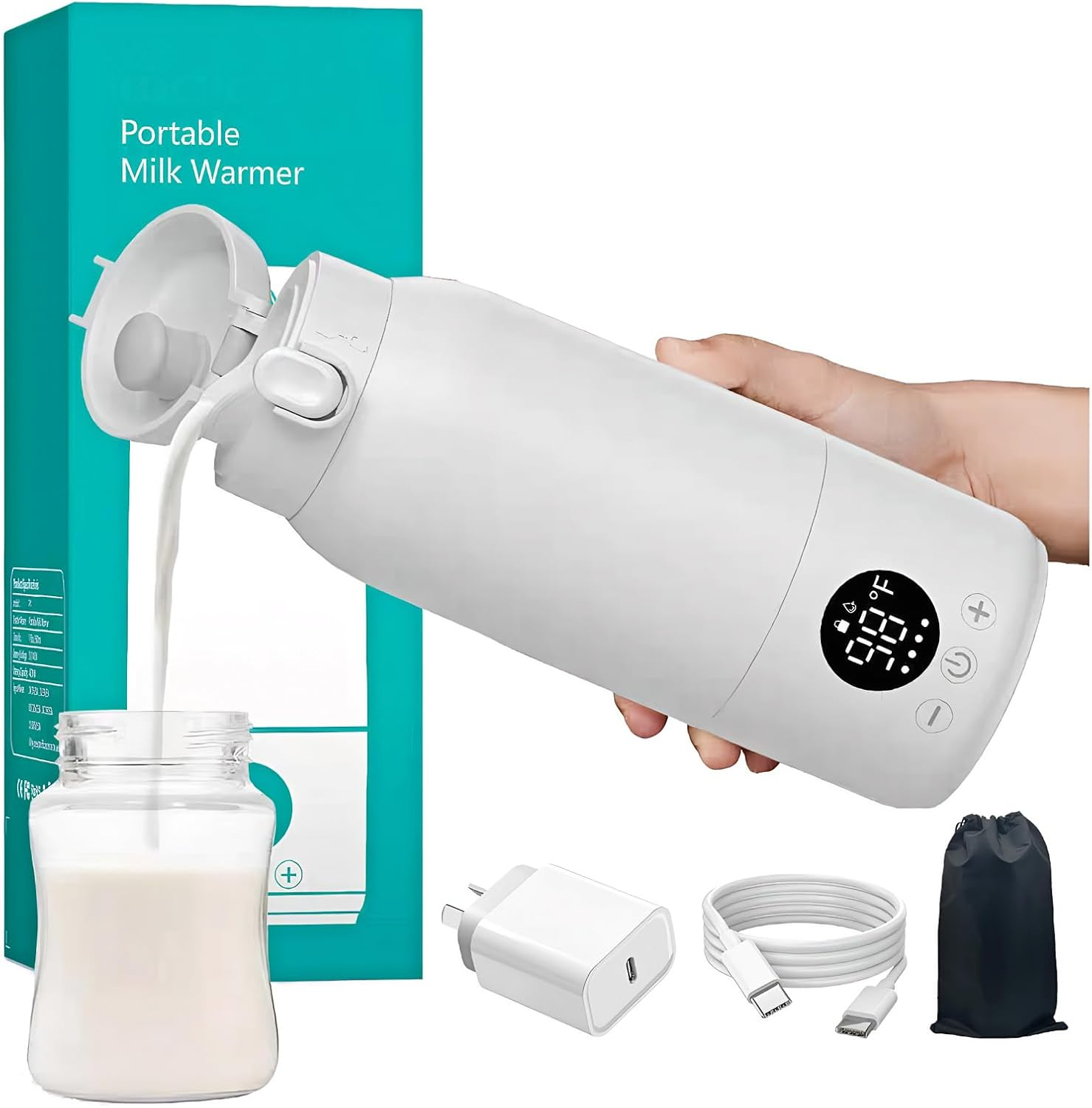 Portable Bottle Warmer, Super Fast Charging, 500ML Rechargeable Portable Milk Warmer with Precise Temperature Control and IPX6 Washable Design, Smart Baby Bottle Warmer with LCD Display for Travel, Outdoor image number 1