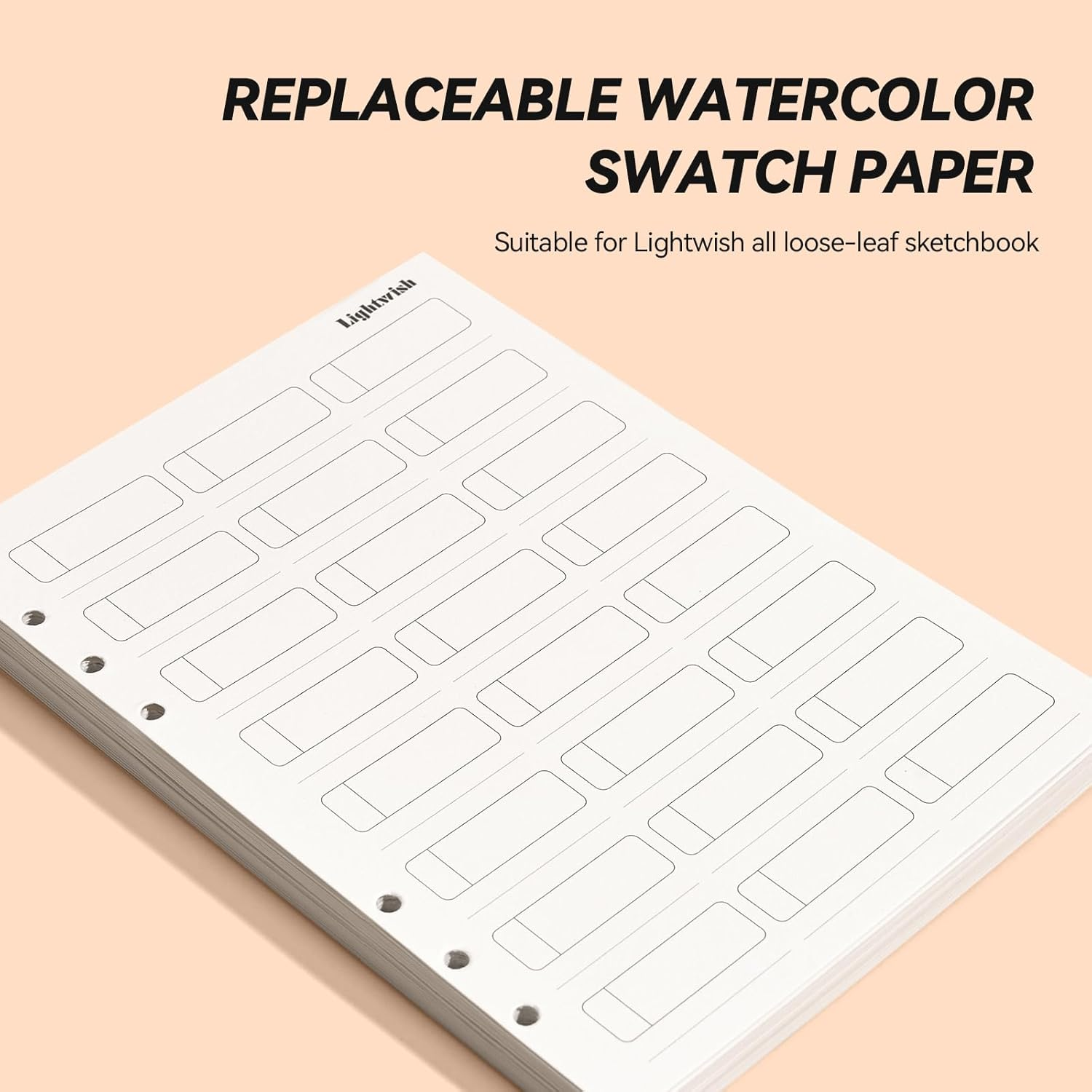 LIGHTWISH Watercolor Swatch Paper Bulk - 100% Cotton Hot Press 300Gsm/140Lb, 2 Pack, Total 40 Sheets 24 Spaces A5 Hole-Punched Replaceable Paper for Watercolor, Gouache, Oil Pastels,5.5 * 8.2 Inches image number 6