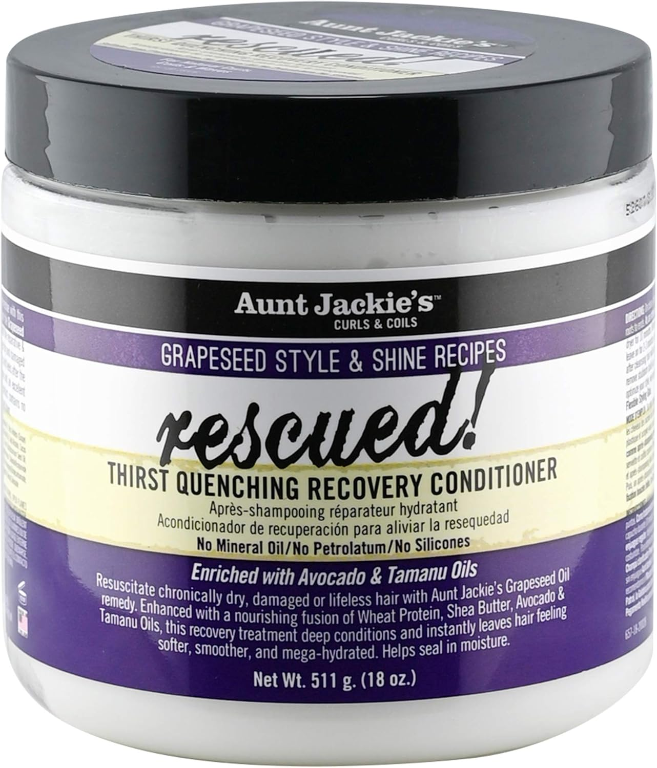 Aunt Jackie'S Grapeseed Style and Shine Recipes Rescued Thirst Quenching Hair Recovery Conditioner Repair Treatment, Seals in Moisture, 532Ml