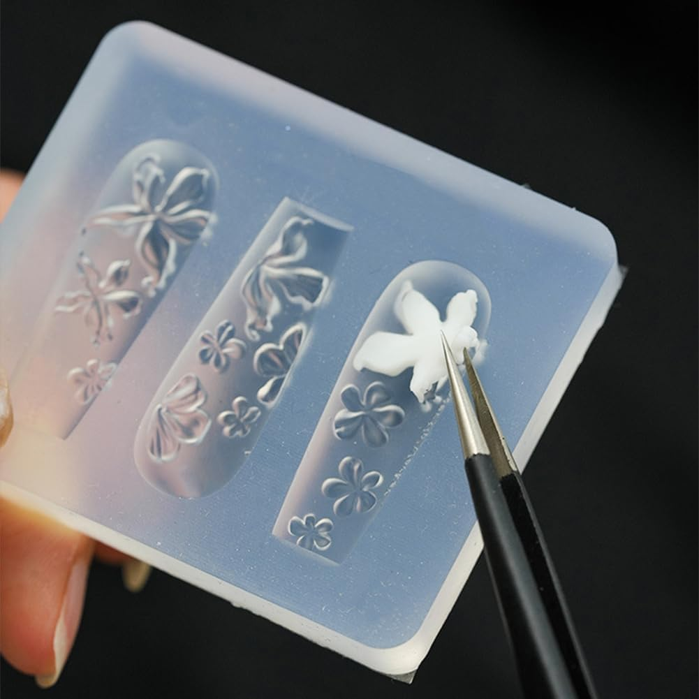 Hecticcore 3D Flower Nail Art Silicone Mould Nail Art Silicone Tools, Flower, Rose Nail Art Engraving Template, for Nail Design, 3D Gel Nail Charms, Silicone Casting Moulds for Resin Art and Nail Art image number 2