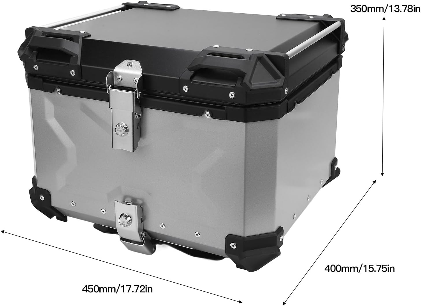 55L Motorcycle Top Case Tail Box, Water Proof Aluminum Alloy Quick Release Motorcycle Scooter Universal Storage Trunk with Safety Lock Reflective Sticker for Helmet Luggage (Silver) image number 2