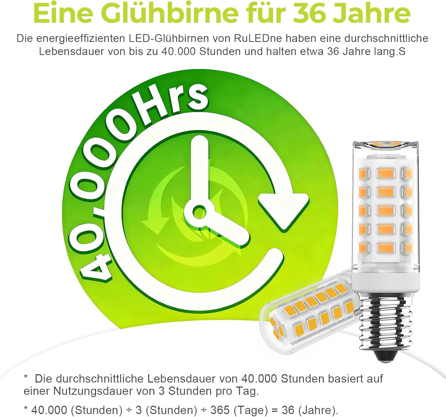 Ruledne E14 LED Bulbs Warm White 2700 K, 4 W Replacement for Halogen Bulb 40 W 50 W, E14 LED Light Bulb AC 230 V Mini Bulb, CRI 85+, No Flickering 520 LM, Not Dimmable, Pack of 10