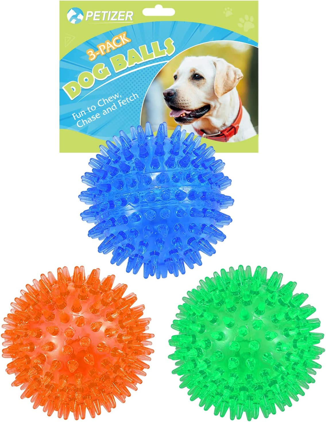 Petizer 3 Pack 2.5" Squeaky Toy Balls, Floating Pool Balls, Spiky Water Toys, Durable Interactive Fetch Toys for Puppy, Chew Toys for Teething (Small Dog) image number 2