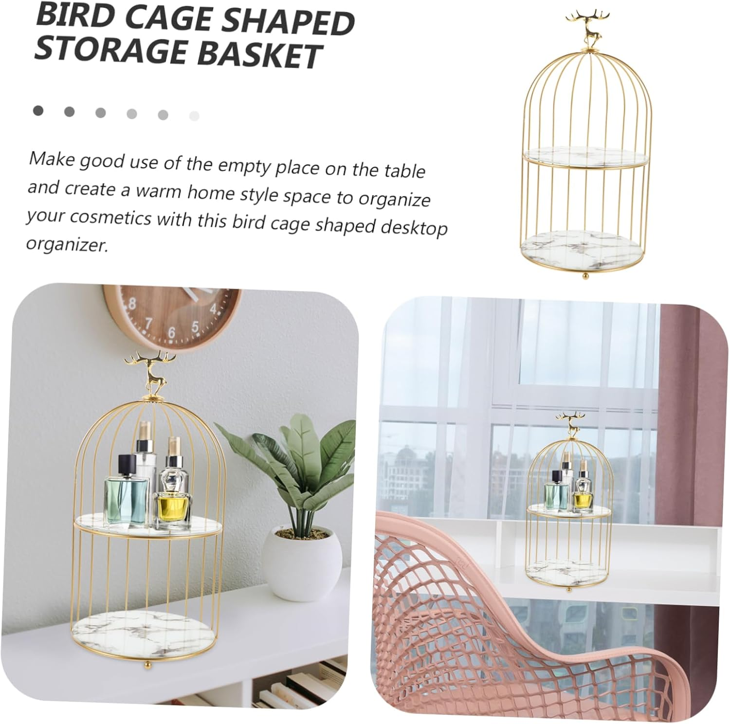 Alipis Bird Cage Makeup Organizer Rack Elegant Dresser Storage Stand for Cosmetics Perfume Skincare Unique Design for Vanity Bathroom and Bedroom Ample Space Stylish and Functional image number 2