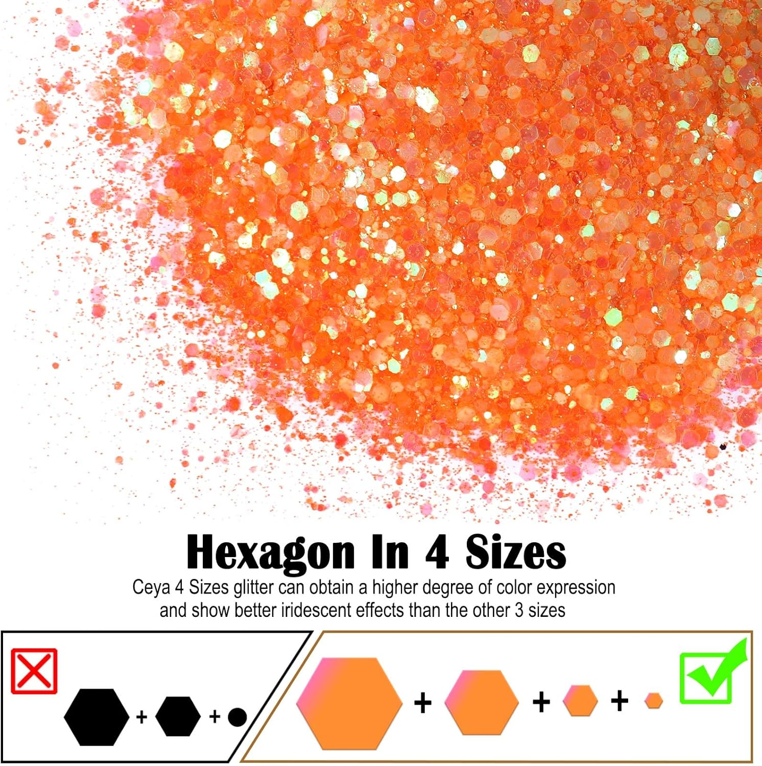 Ceya Chunky Glitter, 4.9Oz/ 140G Iridescent Orange Craft Glitter Powder Mixed Fine Flakes Iridescent Nail Sequins for Nail Art, Hair, Epoxy Resin, Tumblers, Slime, Painting, Festival Decor - Blue image number 5