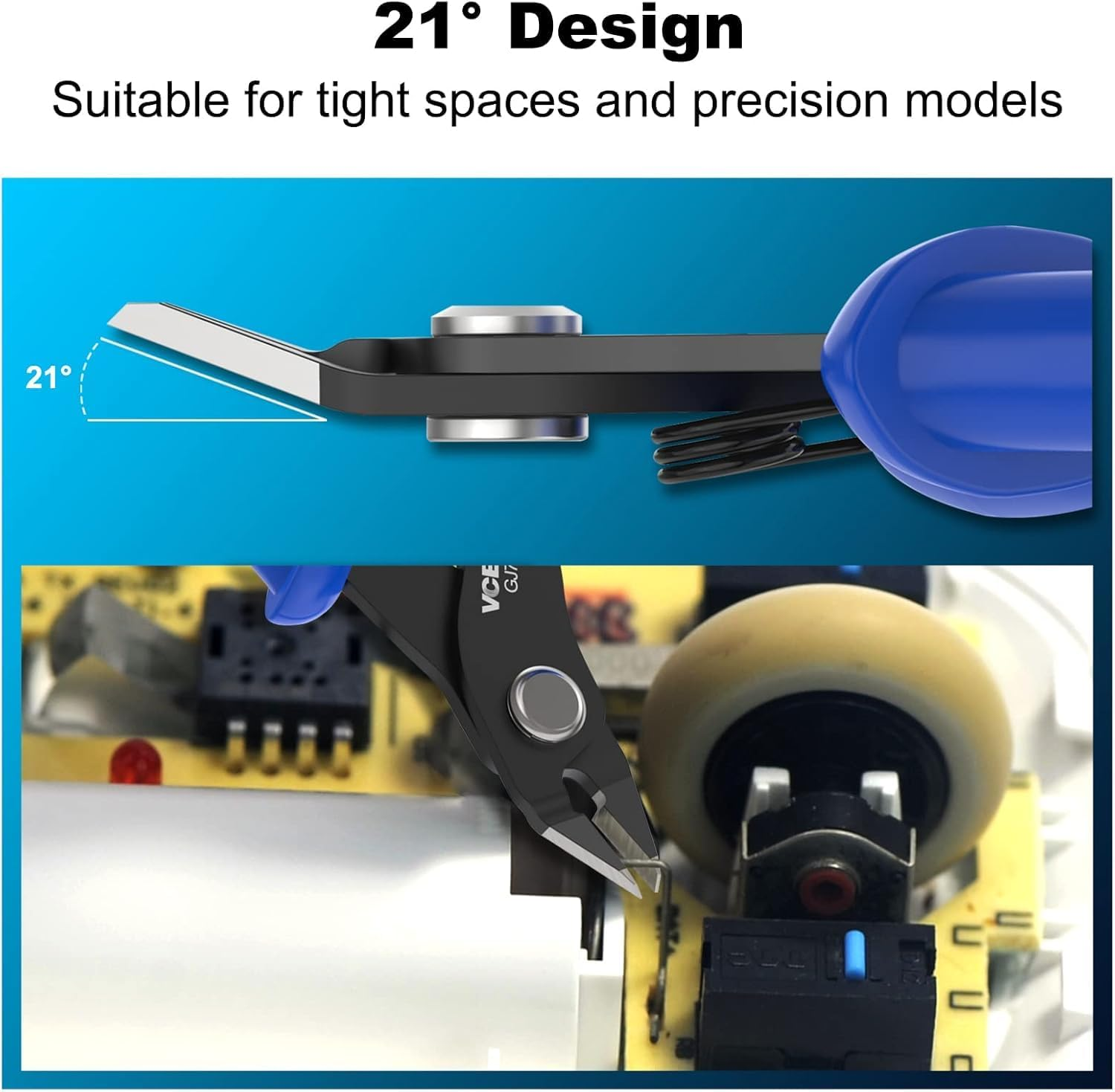 VCELINK Small Wire Cutter Spring-Loaded GJ706BL, Precision Flush Cutter Pliers Diagonal Cutters for Electronics, Jewelry Making, Model Craft and 3D Printer, 5-Inch image number 5
