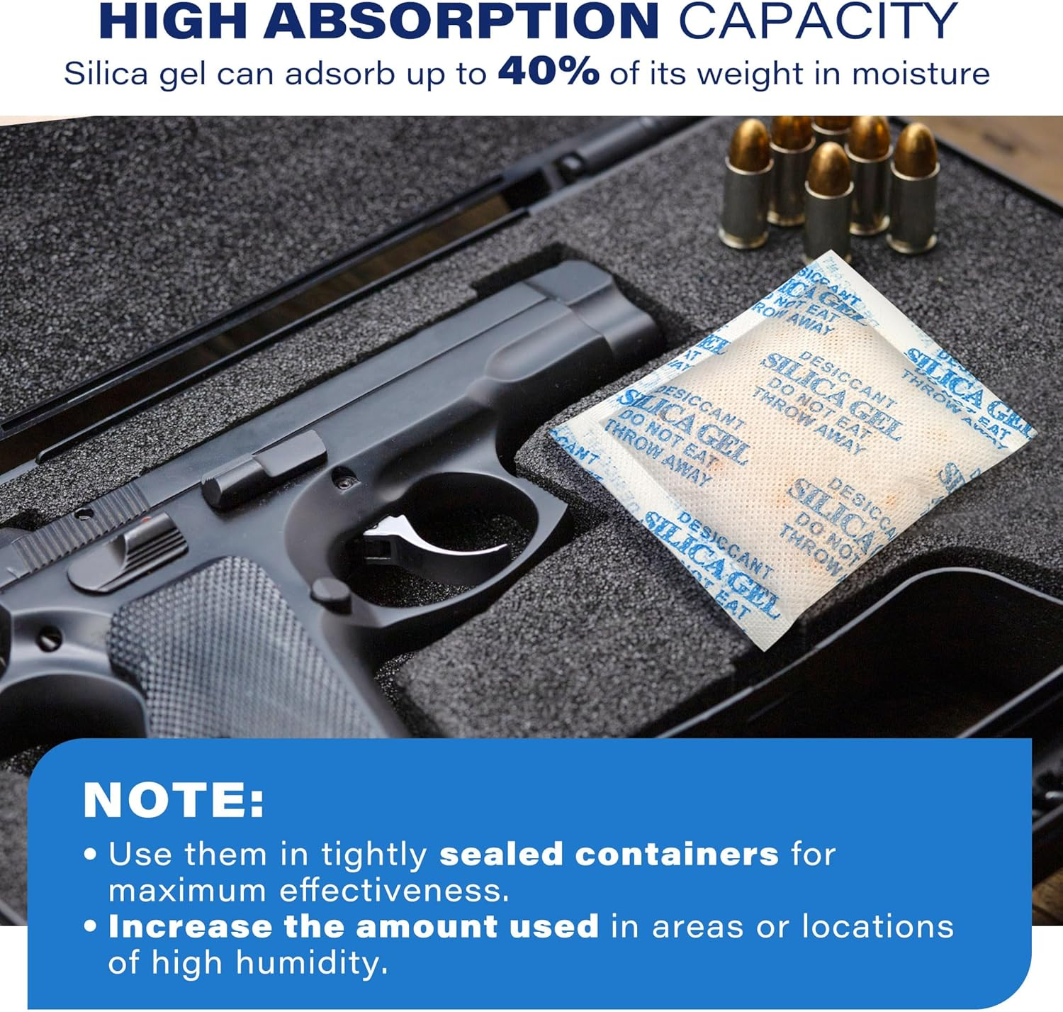 100Packs Mixed Indicating Silica Gel Packets, (3-50G) Rechargeable Desiccant Packets and Dehumidifier with Orange Color Indicating, Food Safe Silica Gel for Moisture Abosrber image number 6