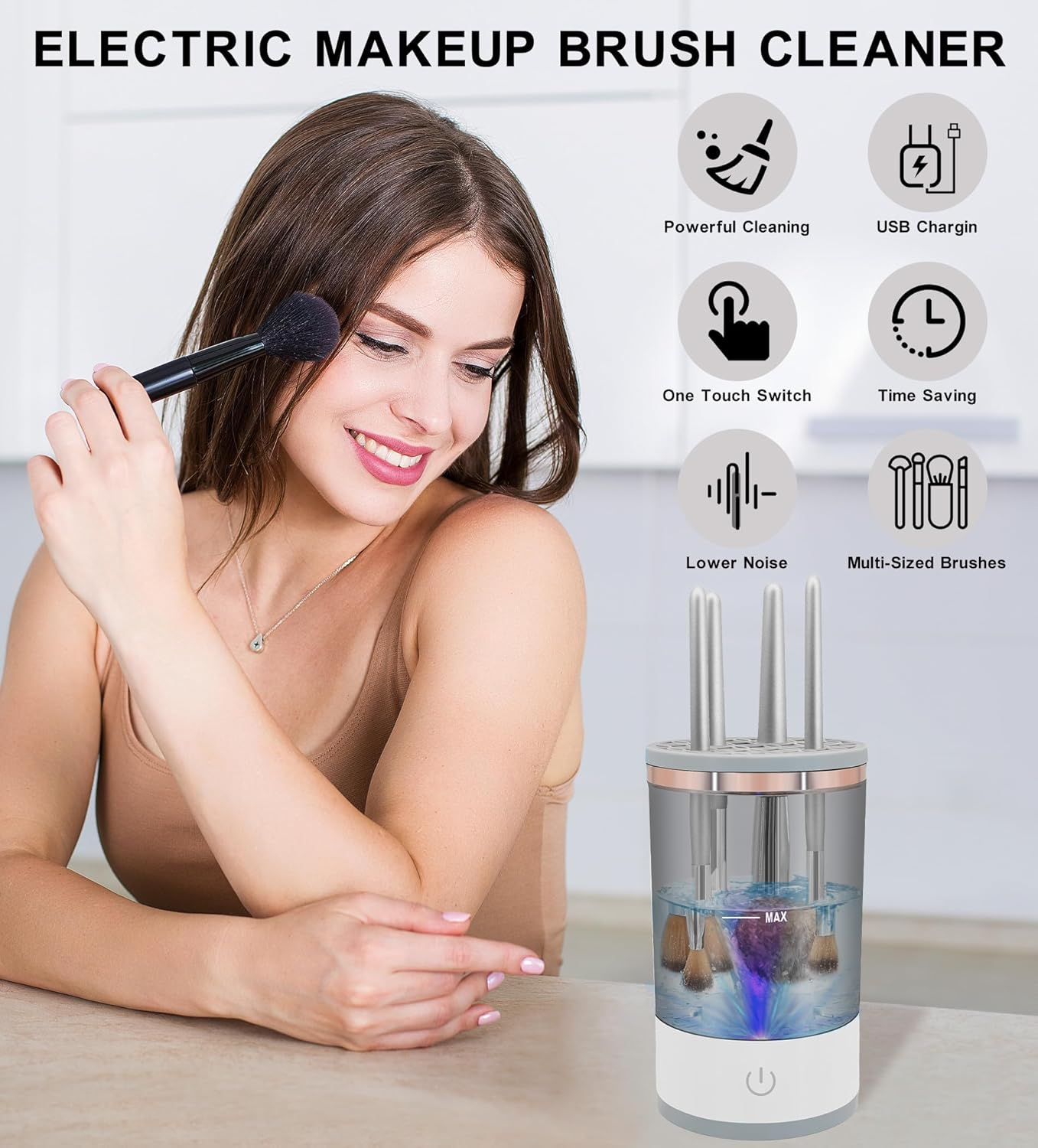 YBVABE Electric Makeup Brush Cleaner and Dryer &ndash; Rechargeable Automatic Brush Cleaning Machine for Deep Cleaning and Fast Drying All Types of Makeup Brush Types image number 4