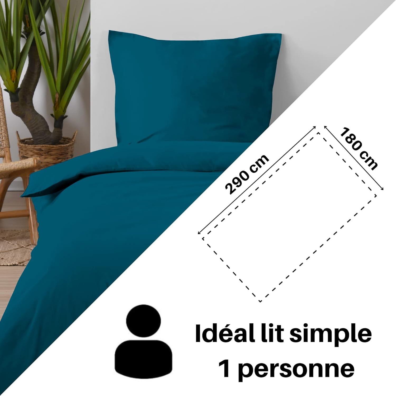 Lovely Casa - Flat Sheet - Size 180 X 290 Cm - 100% Cotton Certified According to Oeko-Tex - Colour Petrol - Model Eden - Bed Linen for Home - Soft and Comfortable for Cuddly Cot Bumpers image number 6