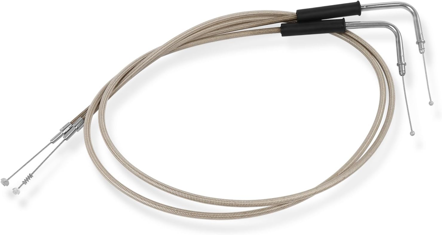 CHIFUN Motorcycle Throttle Idle Cable Braided Wire Kit Stainless Steel 39" Long Throttle Gas Cable Compatible with Harley Dyna Softail XL 883 1200 Fat Boy Heritage Road King image number 3