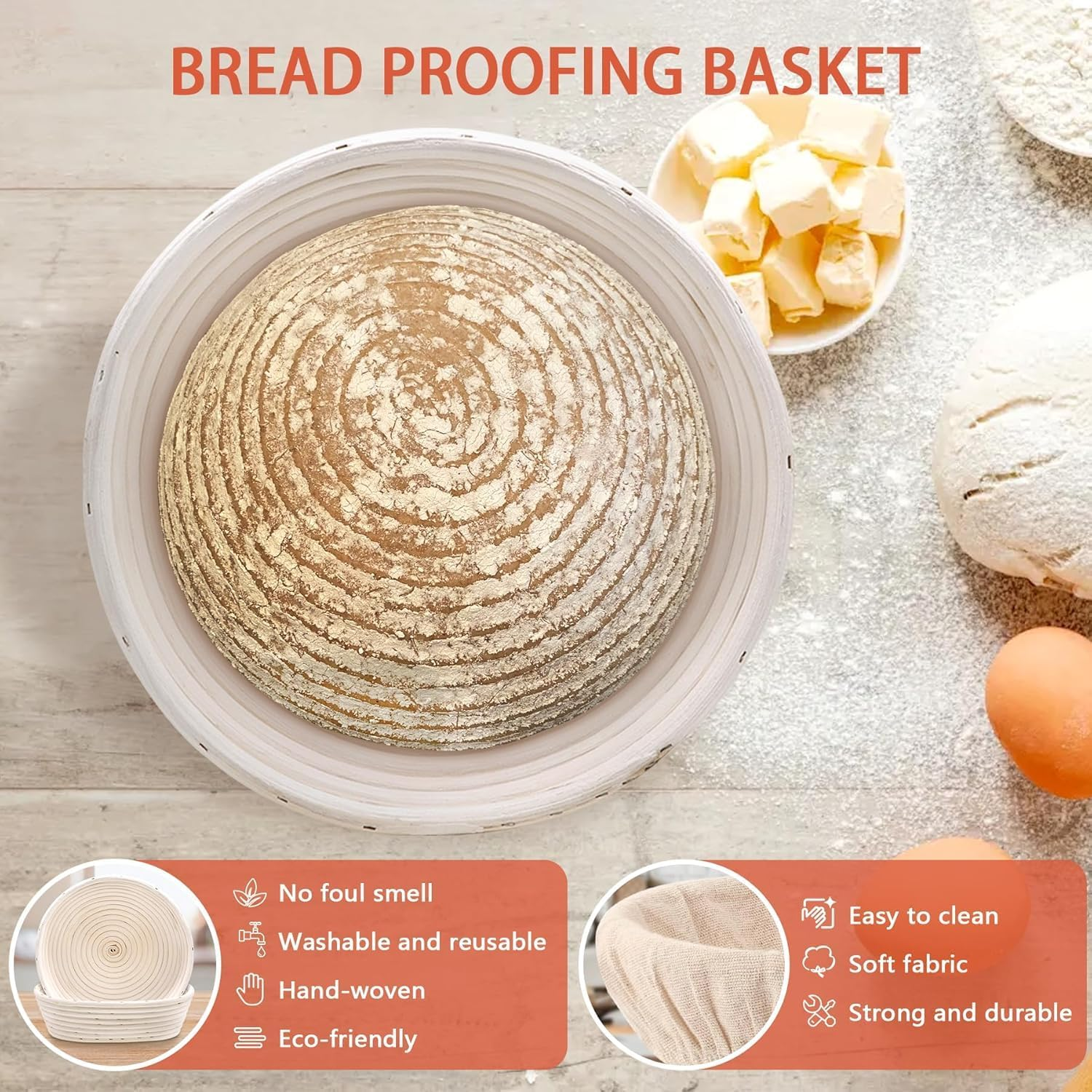 Sourdough Starter Kit,Natural Rattan Bread Proofing Basket,18-Piece Set Banneton Proofing Basket with round & Oval Rattan Proofing Baskets,Sourdough Kit with the Necessary Tools image number 2
