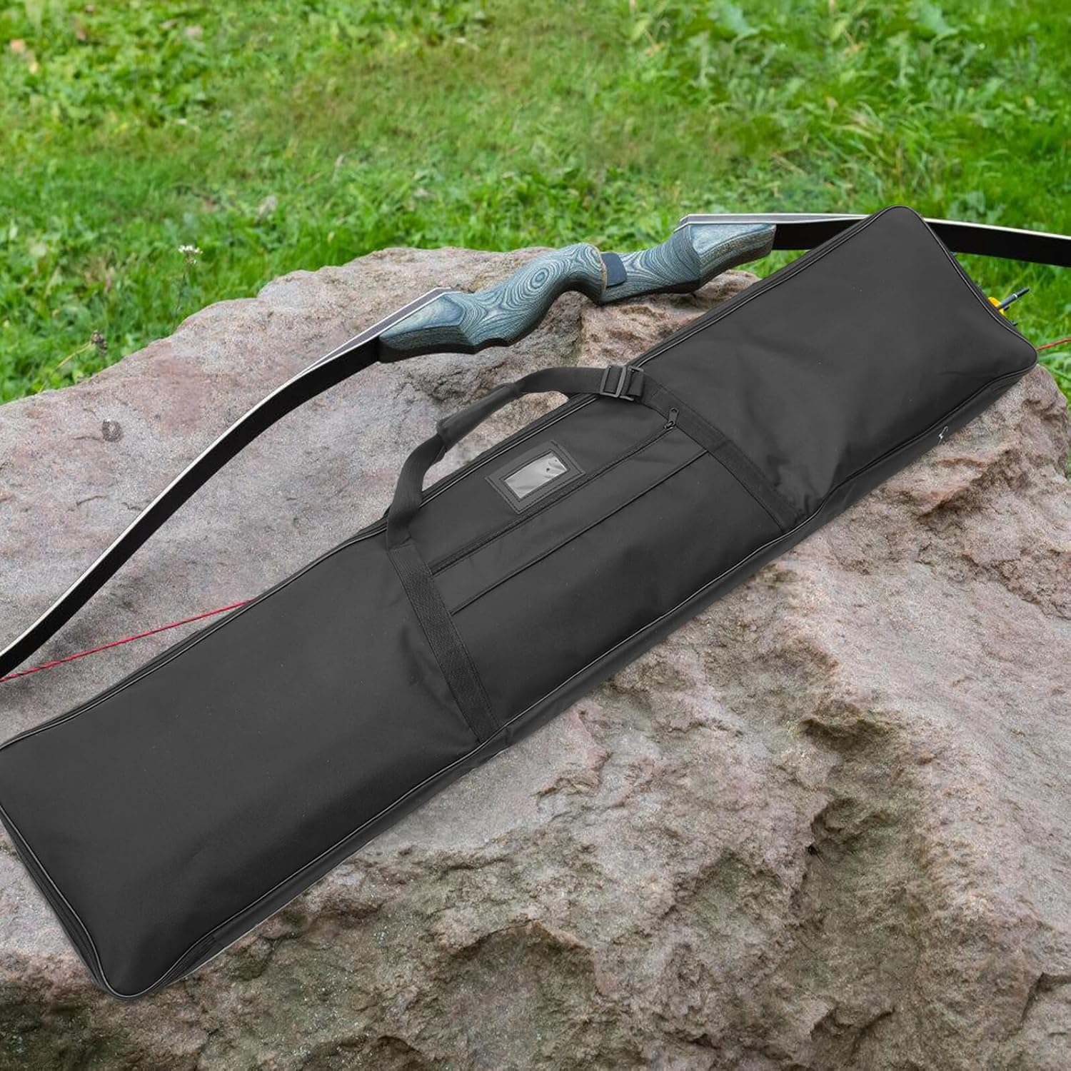 Iplusmile Large Capacity Canvas Recurve Case with Internal Strap System for Secure Storage Multifunctional Hunting Tote Bag Shoulder Pouch in Black Fade and Wear Resistant for Outdoor Use image number 4